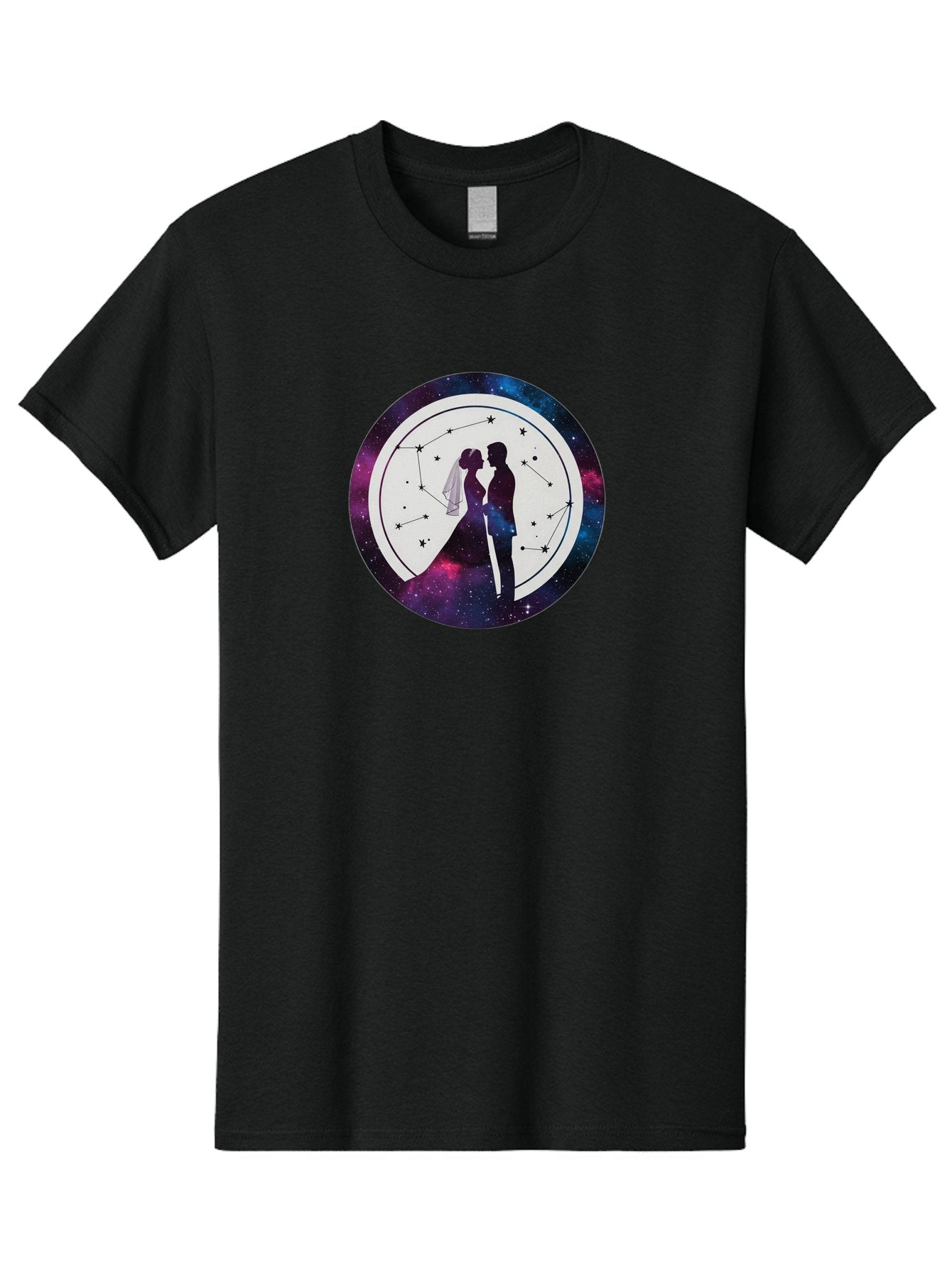 Couple-Silhouette-2 Men'S Graphic Tee, 100% Cotton, Comfortable Casual Summer Wear, Machine Washable, Couple Silhouette, Starry Night Sky, Constellation Pattern, Galaxy Background, Romance, Love, Wedding, Astrology, Celestial Theme, Baa407 13