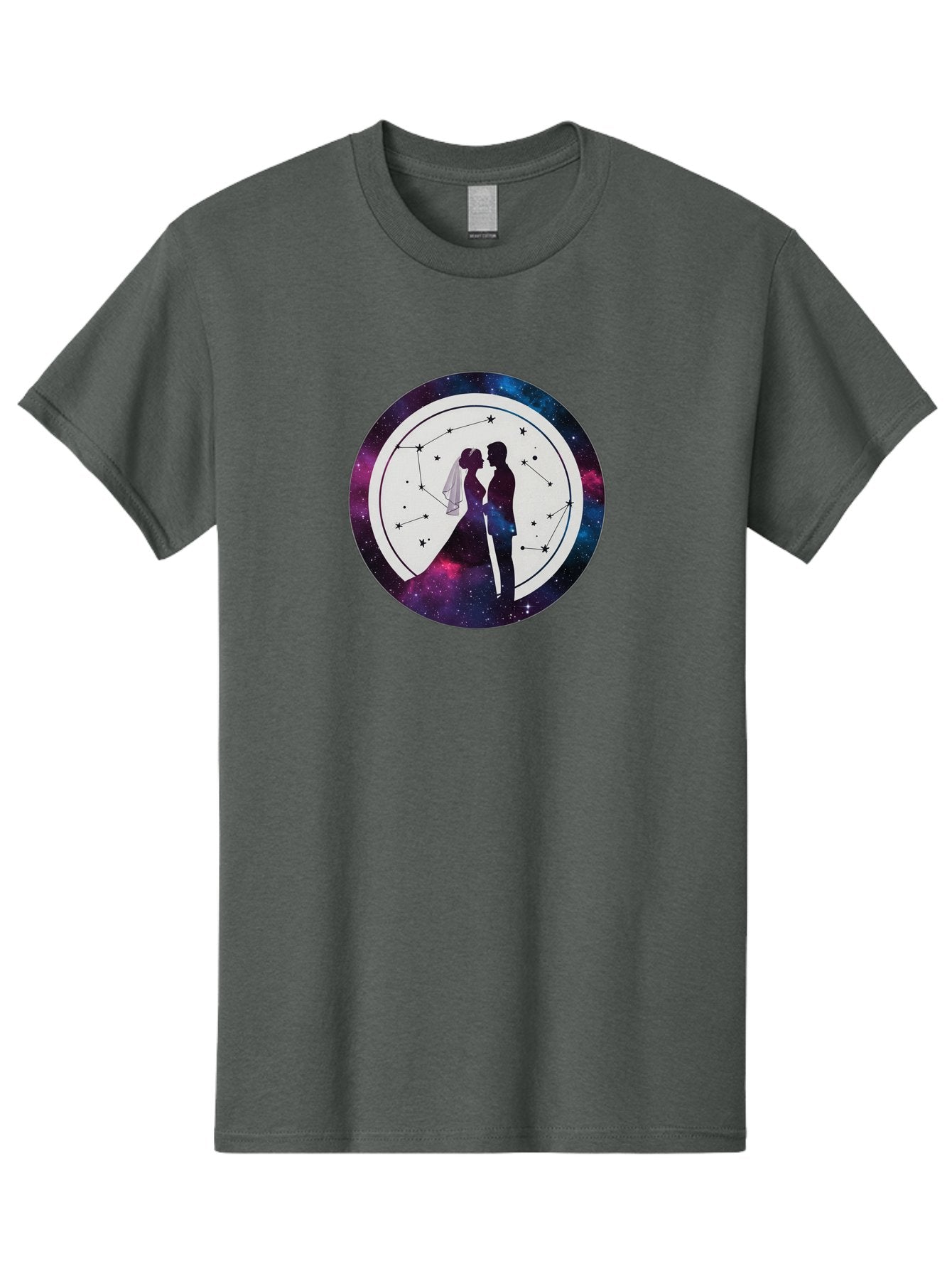 Couple-Silhouette-2 Men'S Graphic Tee, 100% Cotton, Comfortable Casual Summer Wear, Machine Washable, Couple Silhouette, Starry Night Sky, Constellation Pattern, Galaxy Background, Romance, Love, Wedding, Astrology, Celestial Theme, Baa407 6