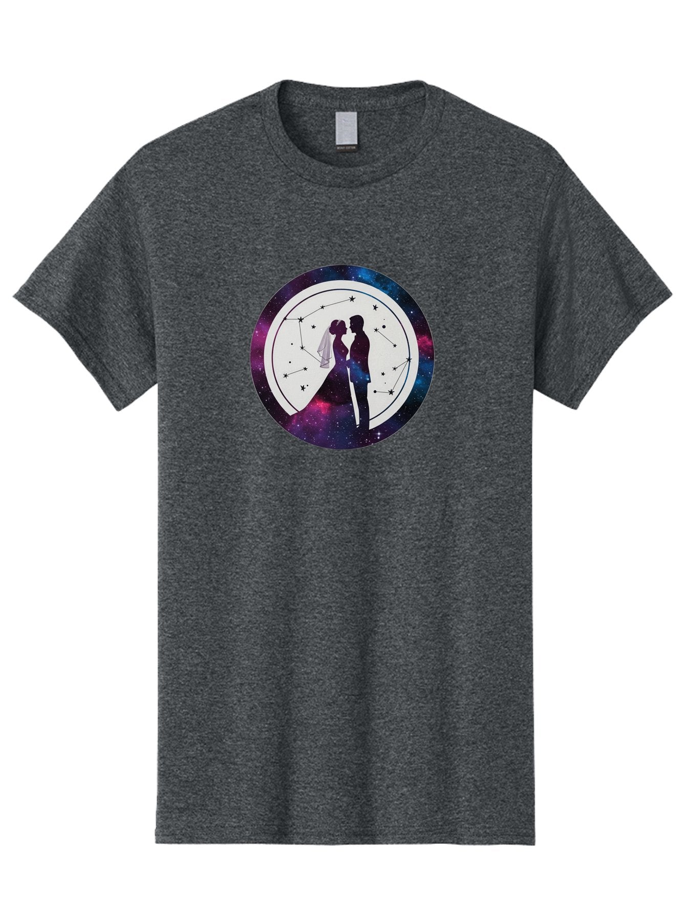 Couple-Silhouette-2 Men'S Graphic Tee, 100% Cotton, Comfortable Casual Summer Wear, Machine Washable, Couple Silhouette, Starry Night Sky, Constellation Pattern, Galaxy Background, Romance, Love, Wedding, Astrology, Celestial Theme, Baa407 10