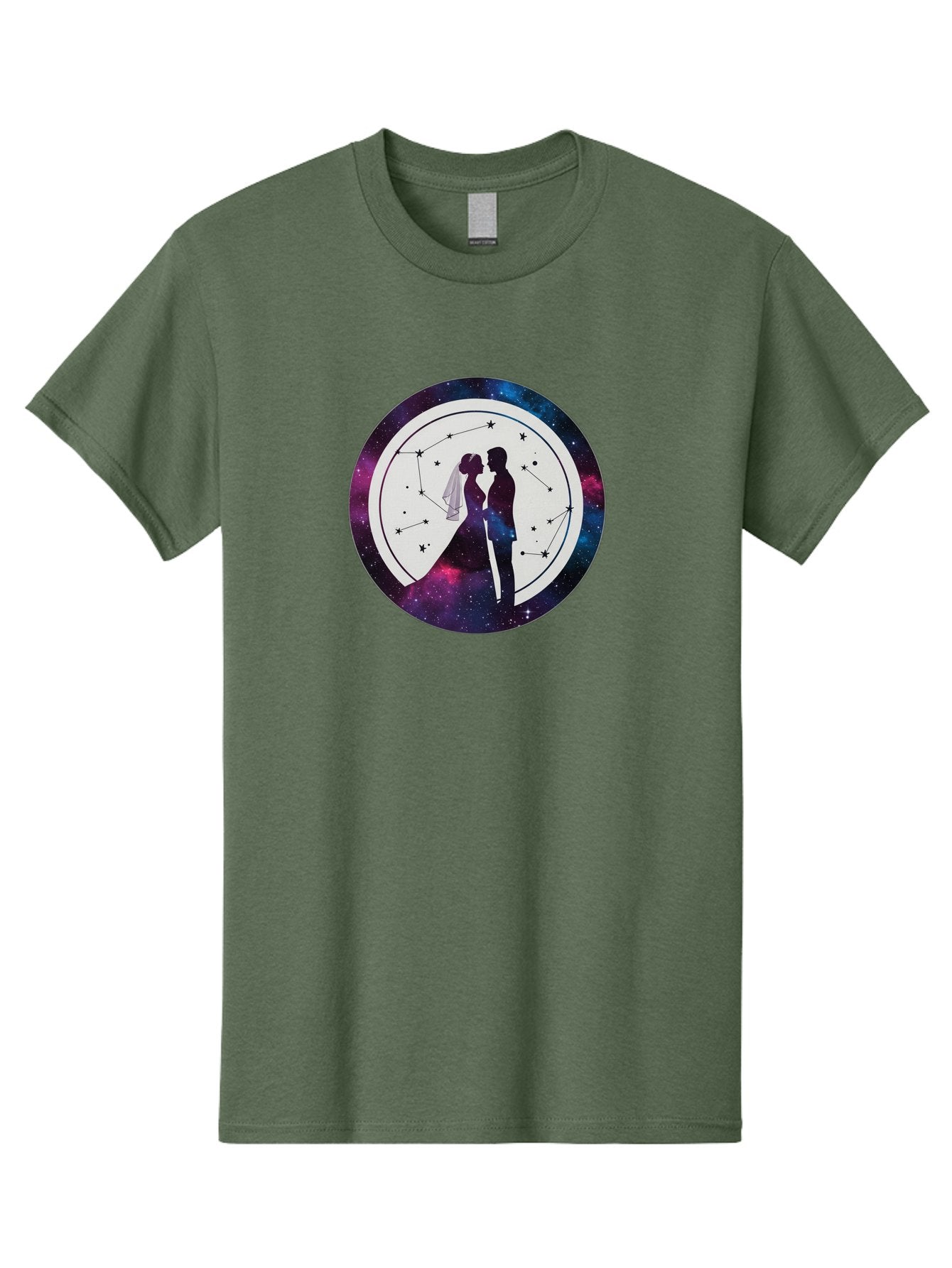Couple-Silhouette-2 Men'S Graphic Tee, 100% Cotton, Comfortable Casual Summer Wear, Machine Washable, Couple Silhouette, Starry Night Sky, Constellation Pattern, Galaxy Background, Romance, Love, Wedding, Astrology, Celestial Theme, Baa407 14