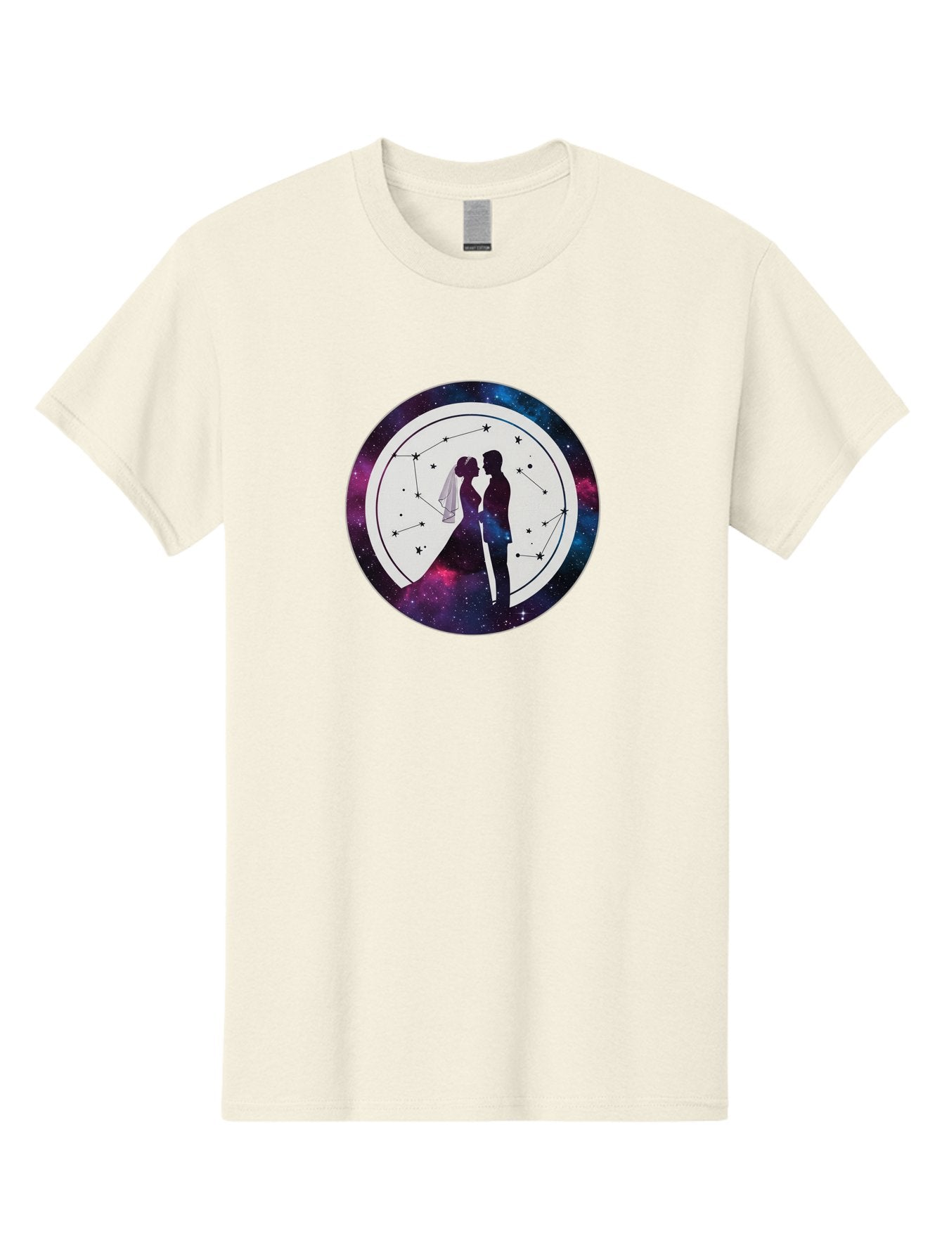 Couple-Silhouette-2 Men'S Graphic Tee, 100% Cotton, Comfortable Casual Summer Wear, Machine Washable, Couple Silhouette, Starry Night Sky, Constellation Pattern, Galaxy Background, Romance, Love, Wedding, Astrology, Celestial Theme, Baa407