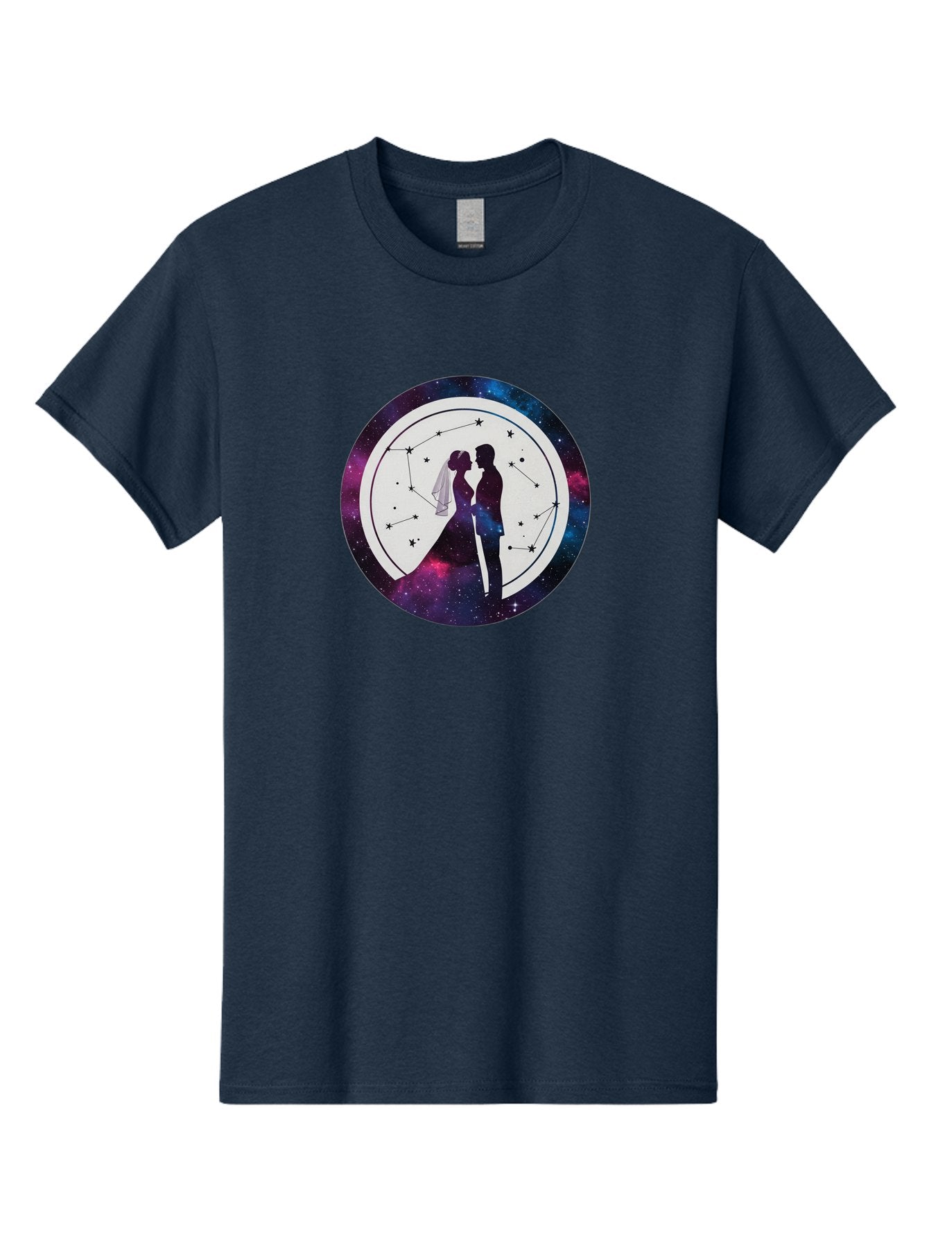 Couple-Silhouette-2 Men'S Graphic Tee, 100% Cotton, Comfortable Casual Summer Wear, Machine Washable, Couple Silhouette, Starry Night Sky, Constellation Pattern, Galaxy Background, Romance, Love, Wedding, Astrology, Celestial Theme, Baa407 11