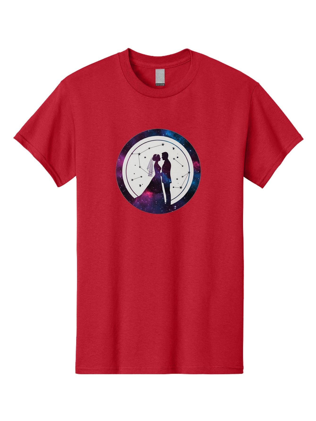 Couple-Silhouette-2 Men'S Graphic Tee, 100% Cotton, Comfortable Casual Summer Wear, Machine Washable, Couple Silhouette, Starry Night Sky, Constellation Pattern, Galaxy Background, Romance, Love, Wedding, Astrology, Celestial Theme, Baa407 5