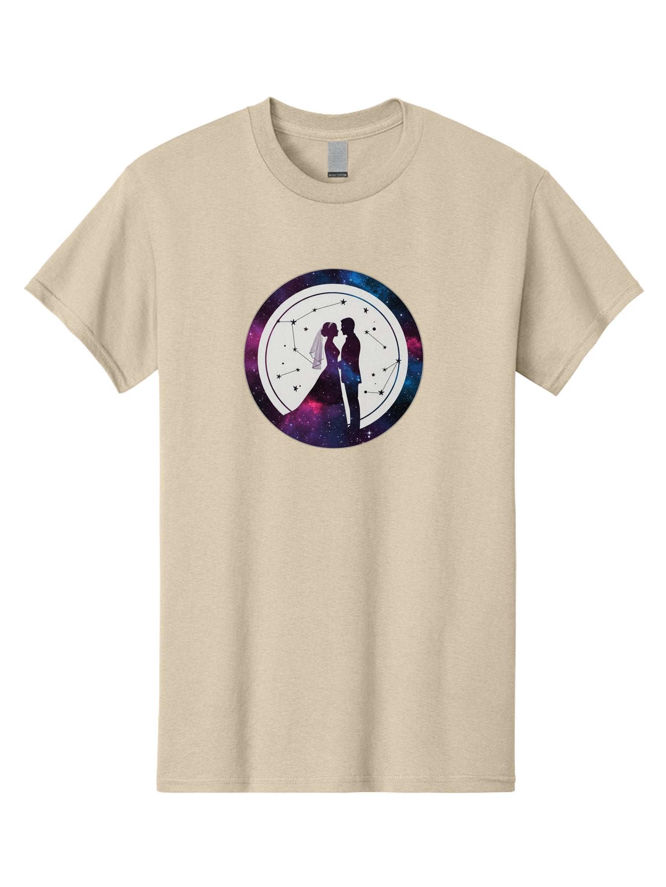 Couple-Silhouette-2 Men'S Graphic Tee, 100% Cotton, Comfortable Casual Summer Wear, Machine Washable, Couple Silhouette, Starry Night Sky, Constellation Pattern, Galaxy Background, Romance, Love, Wedding, Astrology, Celestial Theme, Baa407 8
