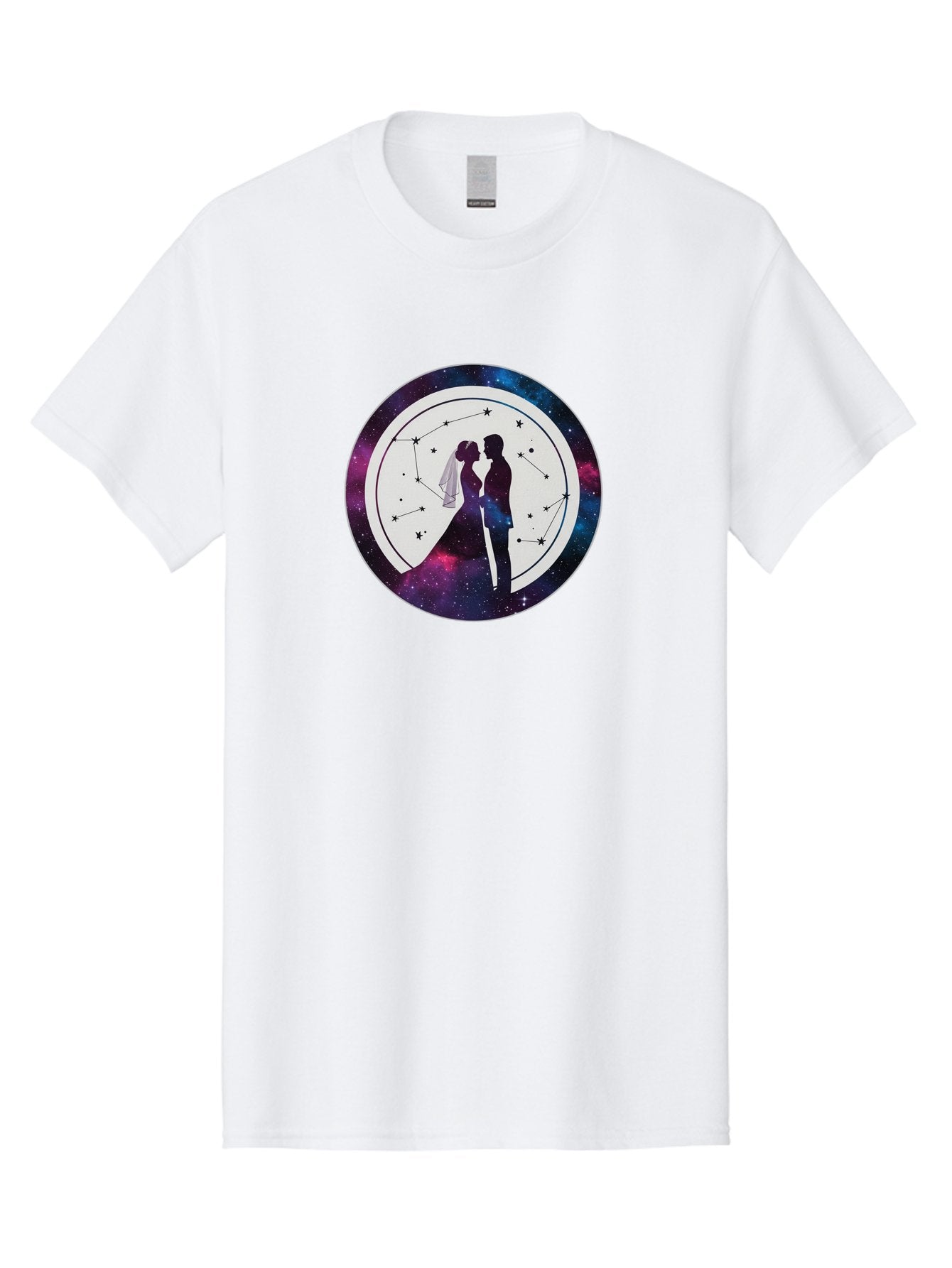 Couple-Silhouette-2 Men'S Graphic Tee, 100% Cotton, Comfortable Casual Summer Wear, Machine Washable, Couple Silhouette, Starry Night Sky, Constellation Pattern, Galaxy Background, Romance, Love, Wedding, Astrology, Celestial Theme, Baa407 12