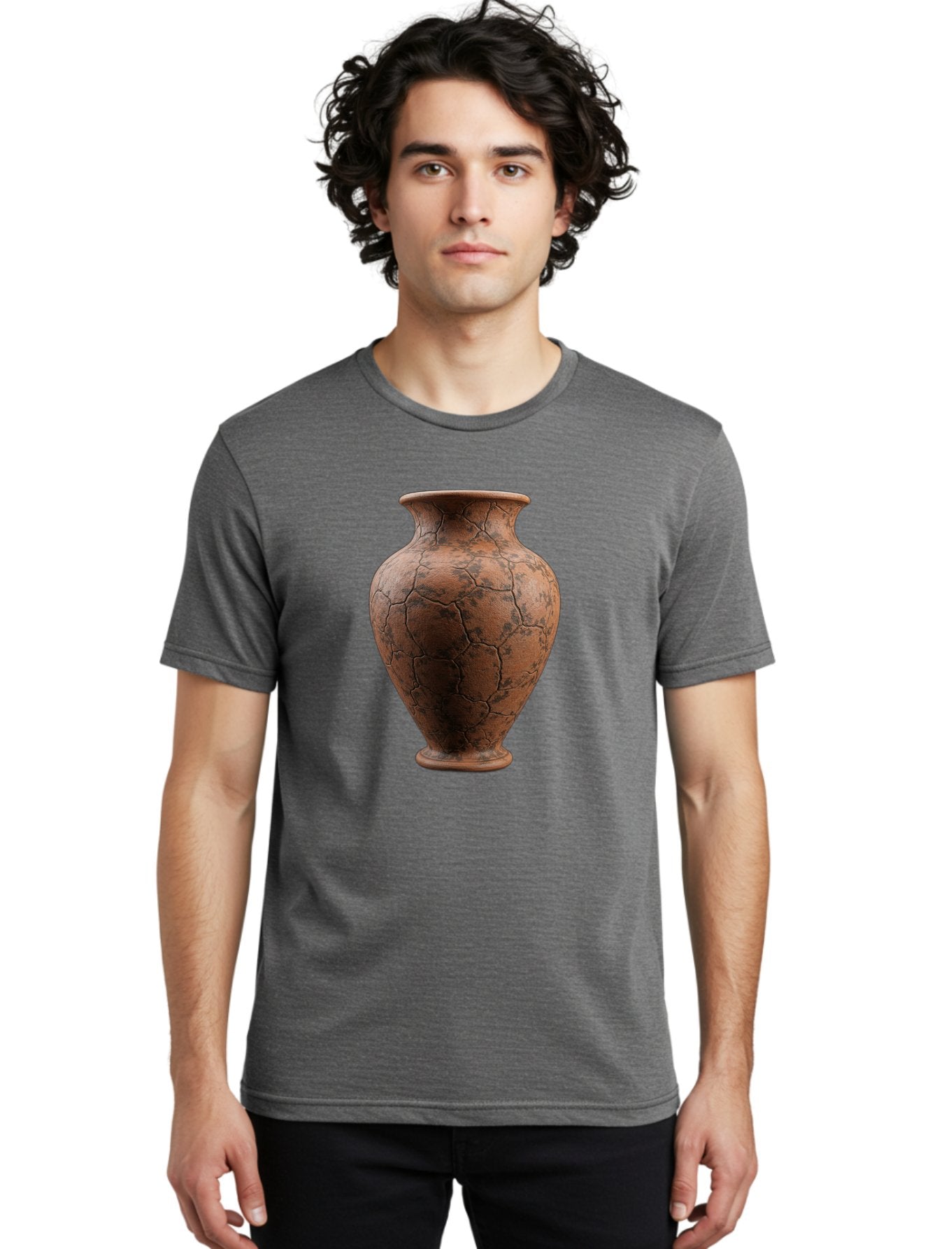 Cracked-Clay-Vase Men'S Graphic Tee, 100% Cotton, Comfortable Casual Summer Wear, Machine Washable, Vintage Vase, Terracotta Pot, Cracked Earthy Texture, Rustic Decor, Aged Pottery, Earthy Tones, Distressed Finish, Antique Style, Ceramic Art Baa410 16