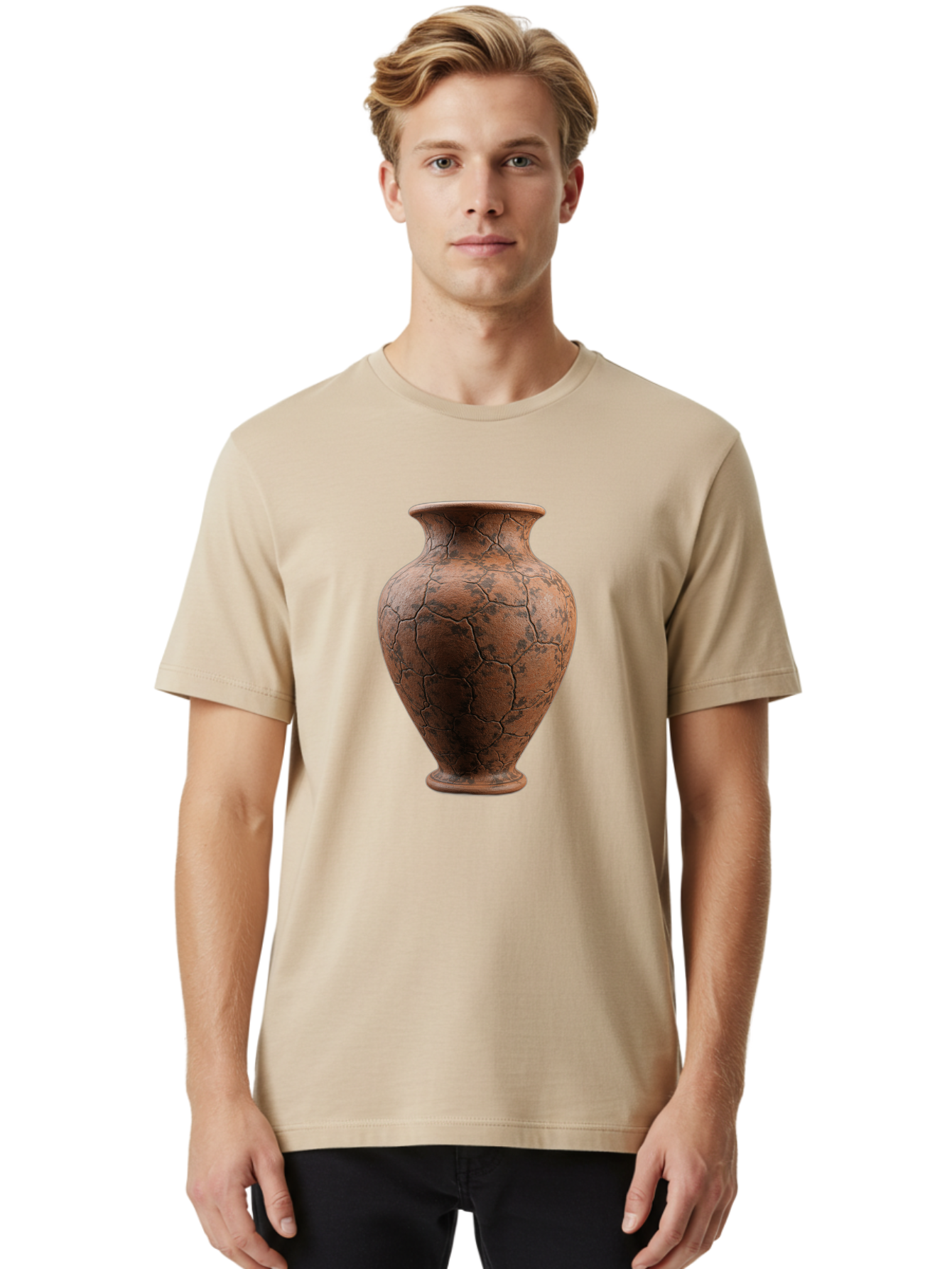 Cracked-Clay-Vase Men'S Graphic Tee, 100% Cotton, Comfortable Casual Summer Wear, Machine Washable, Vintage Vase, Terracotta Pot, Cracked Earthy Texture, Rustic Decor, Aged Pottery, Earthy Tones, Distressed Finish, Antique Style, Ceramic Art Baa410 4