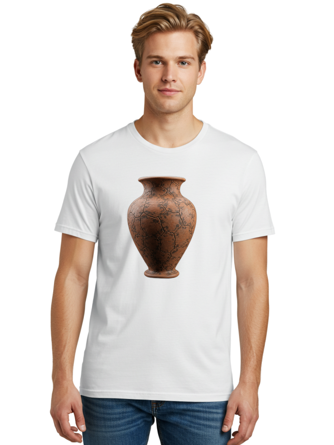 Cracked-Clay-Vase Men'S Graphic Tee, 100% Cotton, Comfortable Casual Summer Wear, Machine Washable, Vintage Vase, Terracotta Pot, Cracked Earthy Texture, Rustic Decor, Aged Pottery, Earthy Tones, Distressed Finish, Antique Style, Ceramic Art Baa410 16