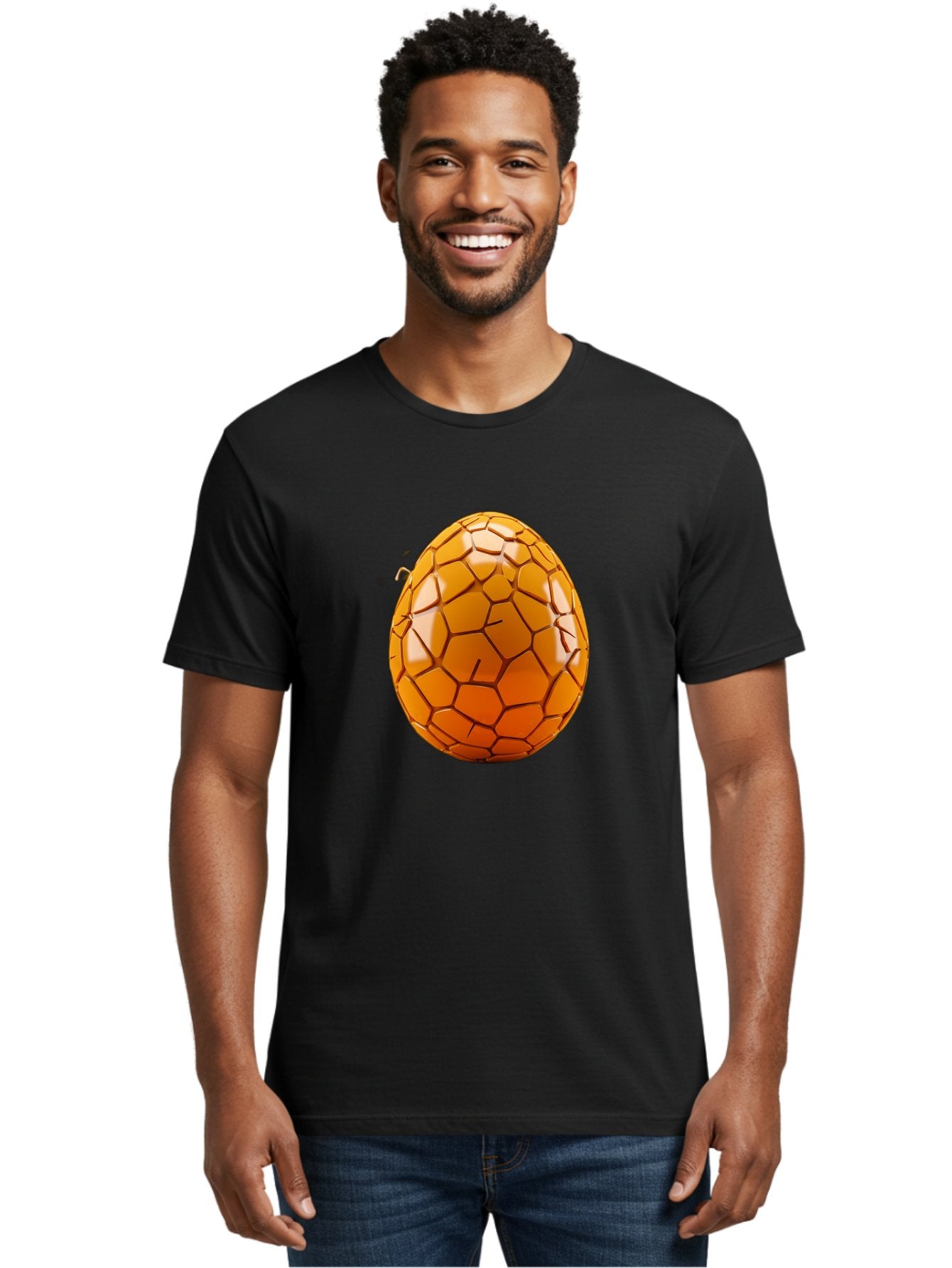 Cracked-Golden-Egg Men'S Graphic Tee, 100% Cotton, Comfortable Casual Summer Wear, Machine Washable, Soccer Ball Texture, Egg Shape, Golden Color, Shiny Surface, Geometric Pattern, Sporty Design, Unique Fusion, Easter Egg Inspiration, Baa411 19