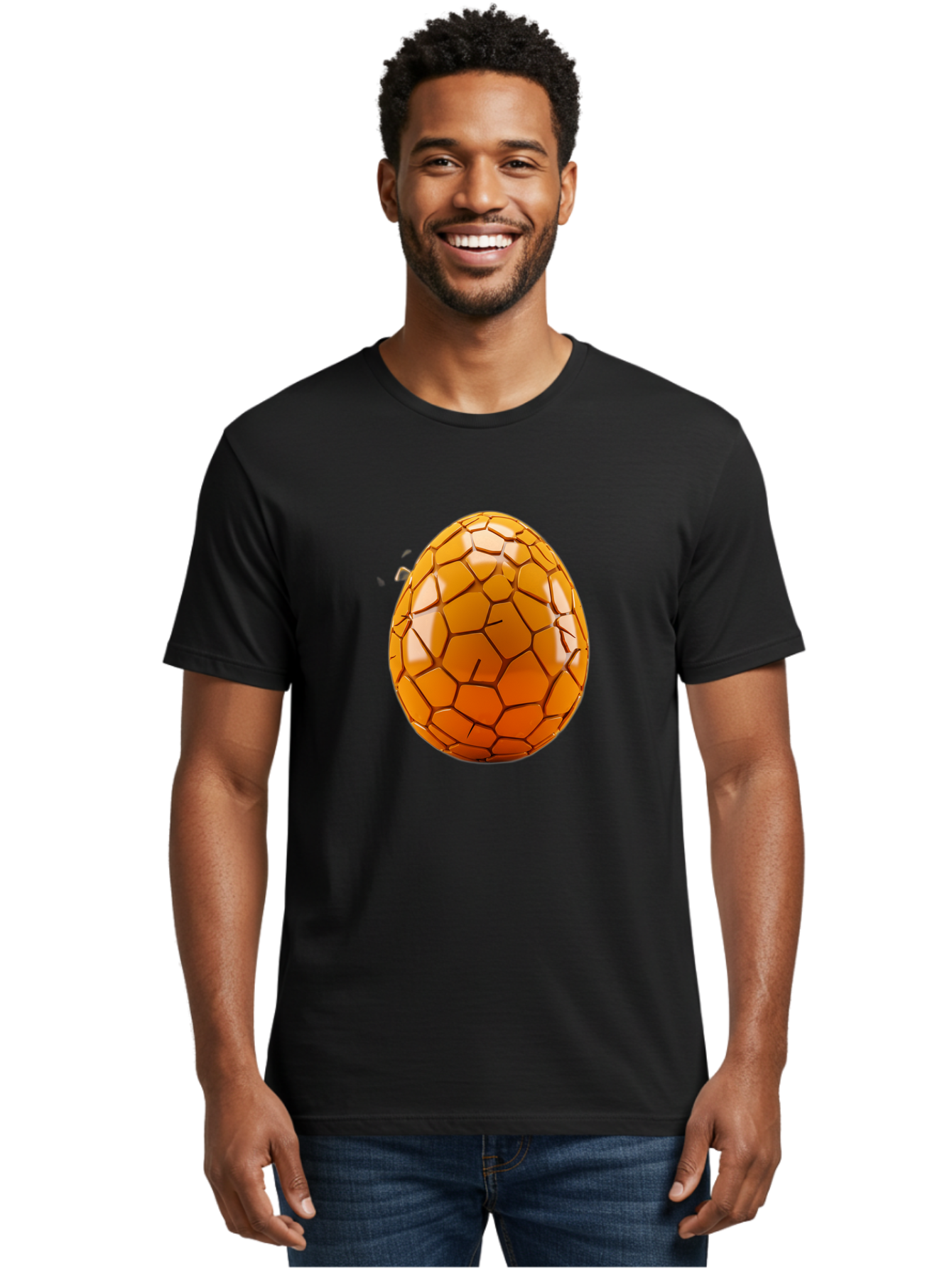 Cracked-Golden-Egg Men'S Graphic Tee, 100% Cotton, Comfortable Casual Summer Wear, Machine Washable, Soccer Ball Texture, Egg Shape, Golden Color, Shiny Surface, Geometric Pattern, Sporty Design, Unique Fusion, Easter Egg Inspiration, Baa411 22