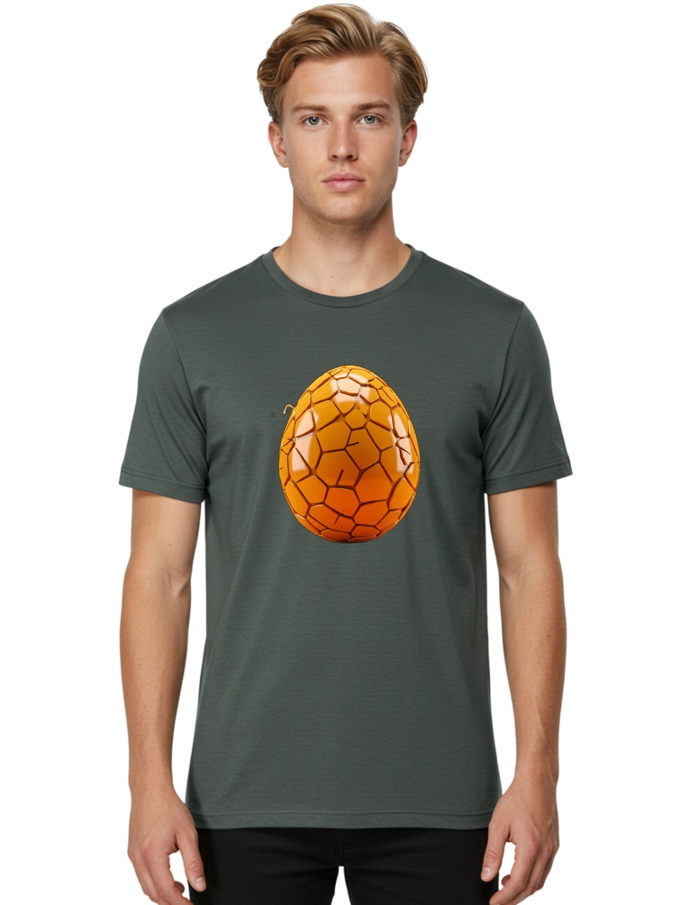 Cracked-Golden-Egg Men'S Graphic Tee, 100% Cotton, Comfortable Casual Summer Wear, Machine Washable, Soccer Ball Texture, Egg Shape, Golden Color, Shiny Surface, Geometric Pattern, Sporty Design, Unique Fusion, Easter Egg Inspiration, Baa411 20