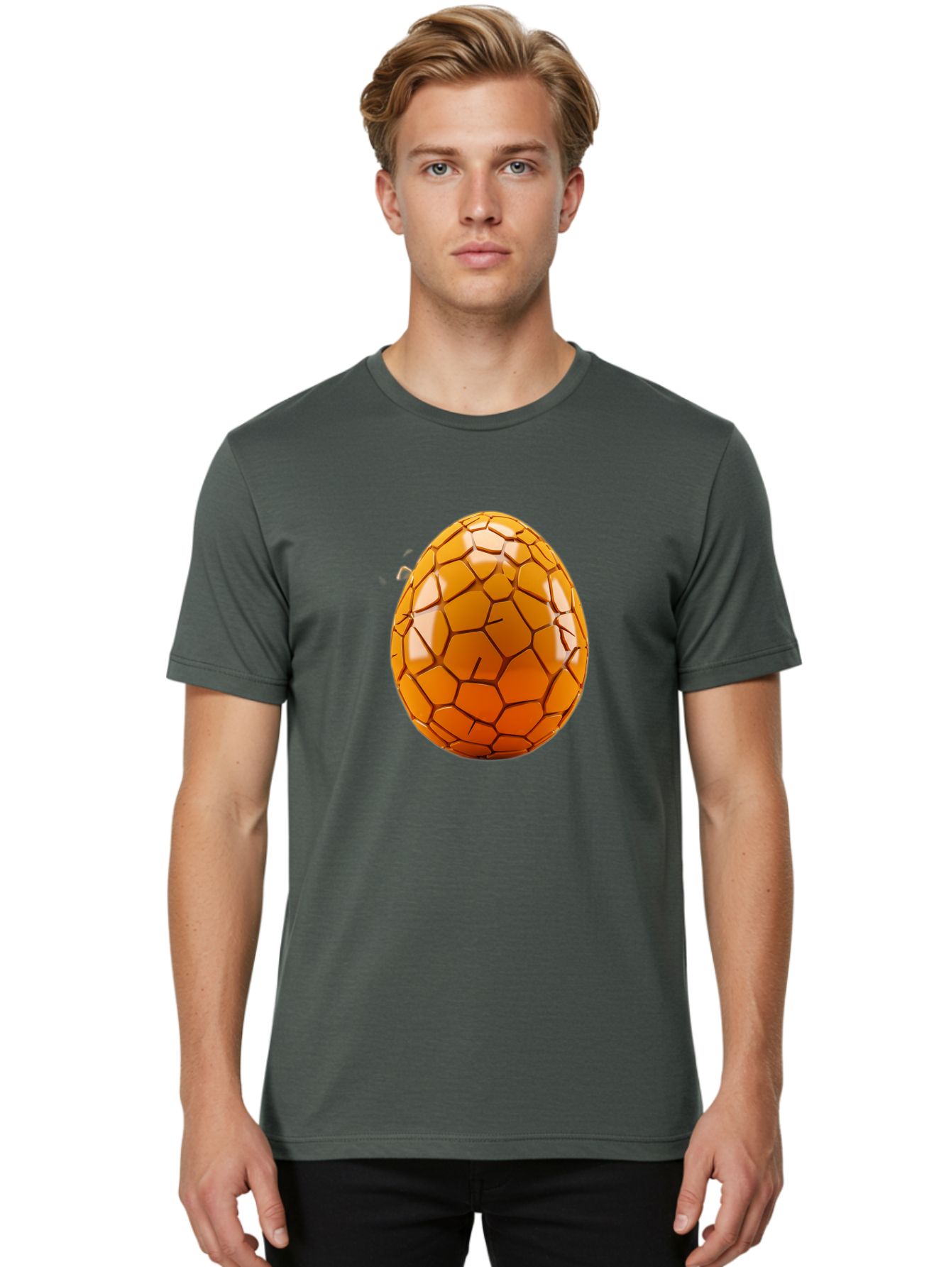 Cracked-Golden-Egg Men'S Graphic Tee, 100% Cotton, Comfortable Casual Summer Wear, Machine Washable, Soccer Ball Texture, Egg Shape, Golden Color, Shiny Surface, Geometric Pattern, Sporty Design, Unique Fusion, Easter Egg Inspiration, Baa411 30