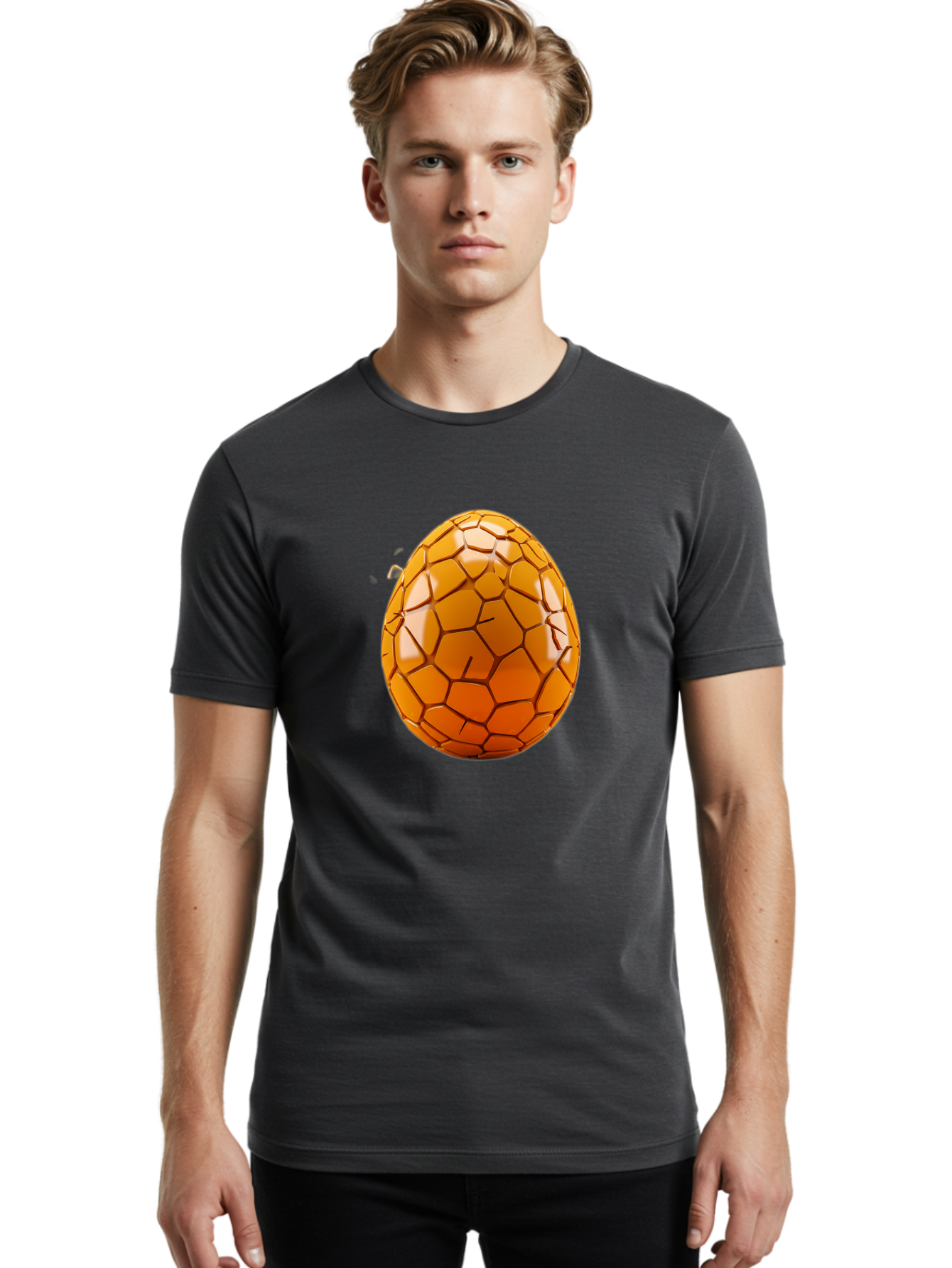 Cracked-Golden-Egg Men'S Graphic Tee, 100% Cotton, Comfortable Casual Summer Wear, Machine Washable, Soccer Ball Texture, Egg Shape, Golden Color, Shiny Surface, Geometric Pattern, Sporty Design, Unique Fusion, Easter Egg Inspiration, Baa411 26