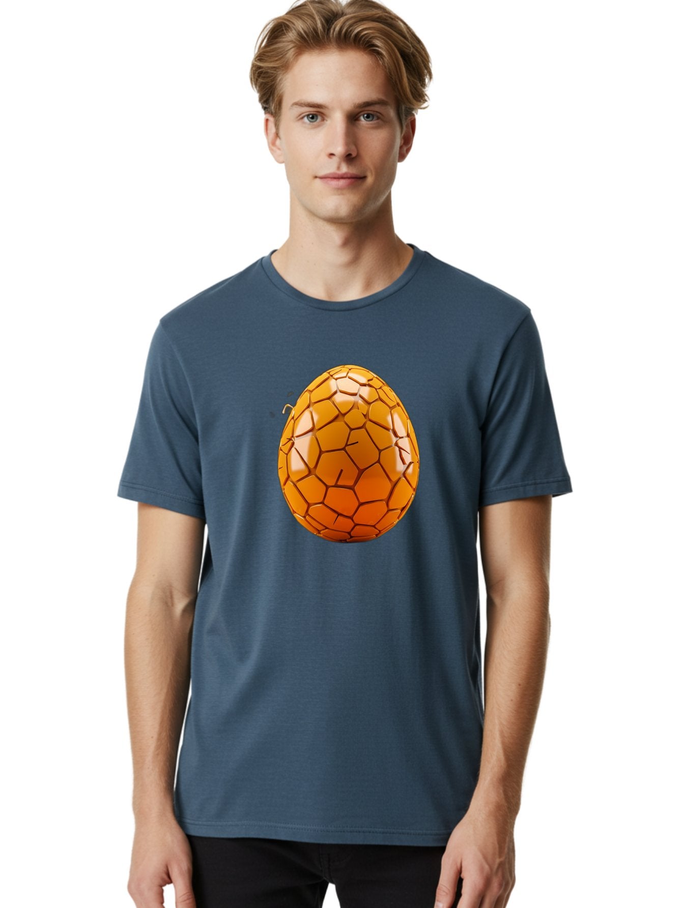 Cracked-Golden-Egg Men'S Graphic Tee, 100% Cotton, Comfortable Casual Summer Wear, Machine Washable, Soccer Ball Texture, Egg Shape, Golden Color, Shiny Surface, Geometric Pattern, Sporty Design, Unique Fusion, Easter Egg Inspiration, Baa411 24