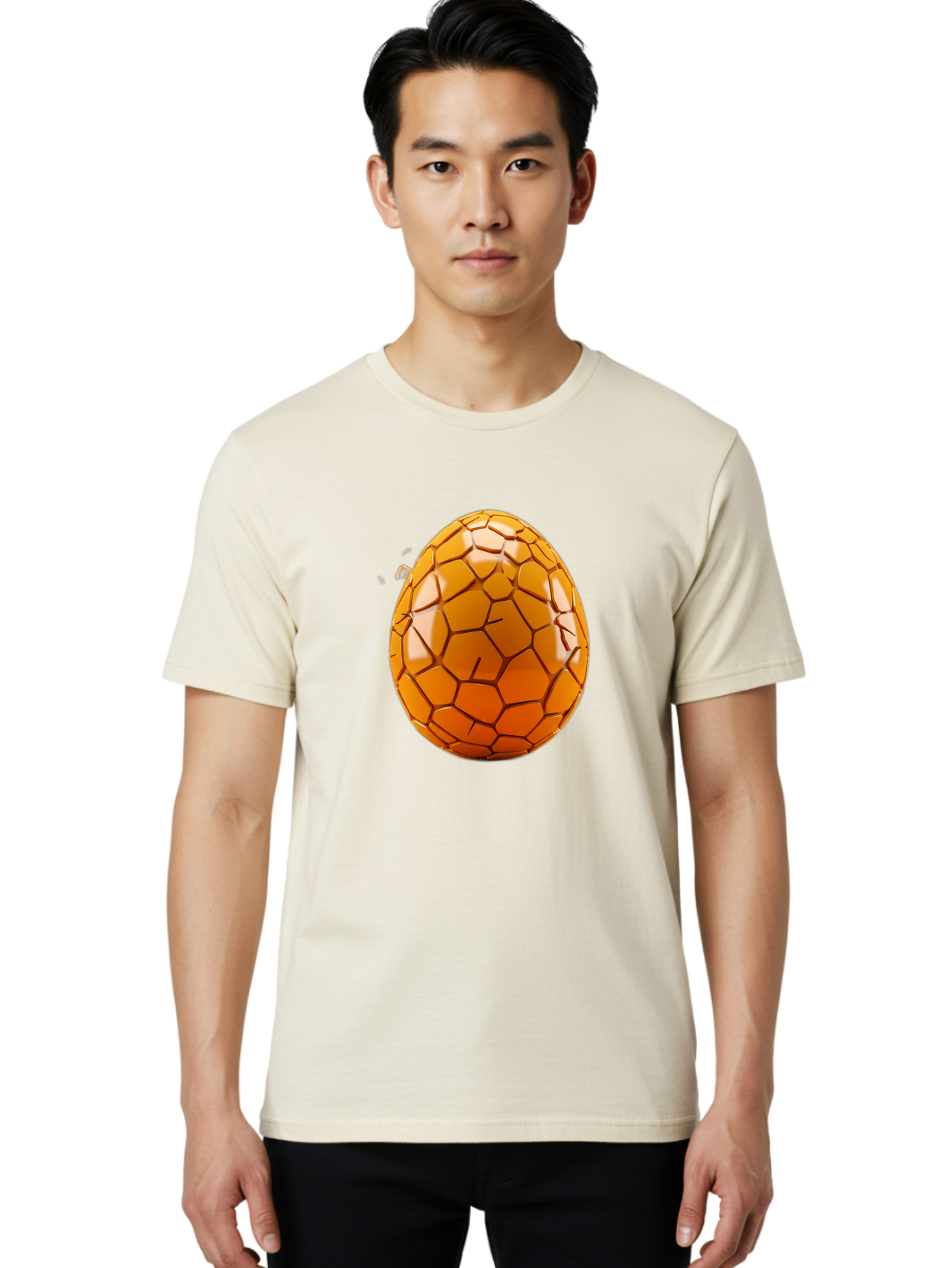 Cracked-Golden-Egg Men'S Graphic Tee, 100% Cotton, Comfortable Casual Summer Wear, Machine Washable, Soccer Ball Texture, Egg Shape, Golden Color, Shiny Surface, Geometric Pattern, Sporty Design, Unique Fusion, Easter Egg Inspiration, Baa411 20