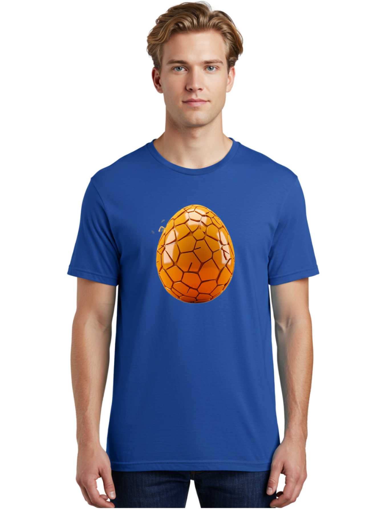 Cracked-Golden-Egg Men'S Graphic Tee, 100% Cotton, Comfortable Casual Summer Wear, Machine Washable, Soccer Ball Texture, Egg Shape, Golden Color, Shiny Surface, Geometric Pattern, Sporty Design, Unique Fusion, Easter Egg Inspiration, Baa411 24
