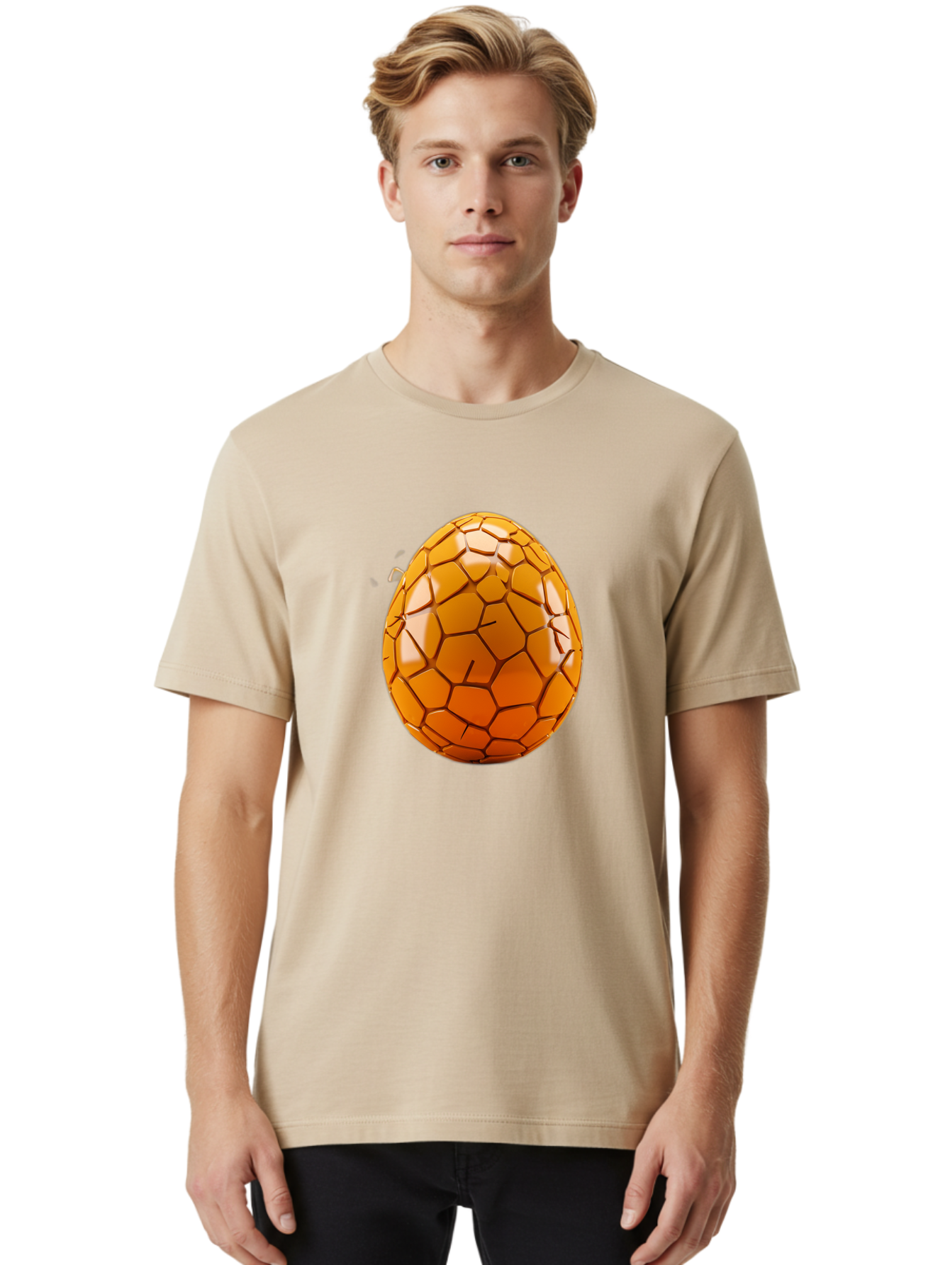 Cracked-Golden-Egg Men'S Graphic Tee, 100% Cotton, Comfortable Casual Summer Wear, Machine Washable, Soccer Ball Texture, Egg Shape, Golden Color, Shiny Surface, Geometric Pattern, Sporty Design, Unique Fusion, Easter Egg Inspiration, Baa411 6