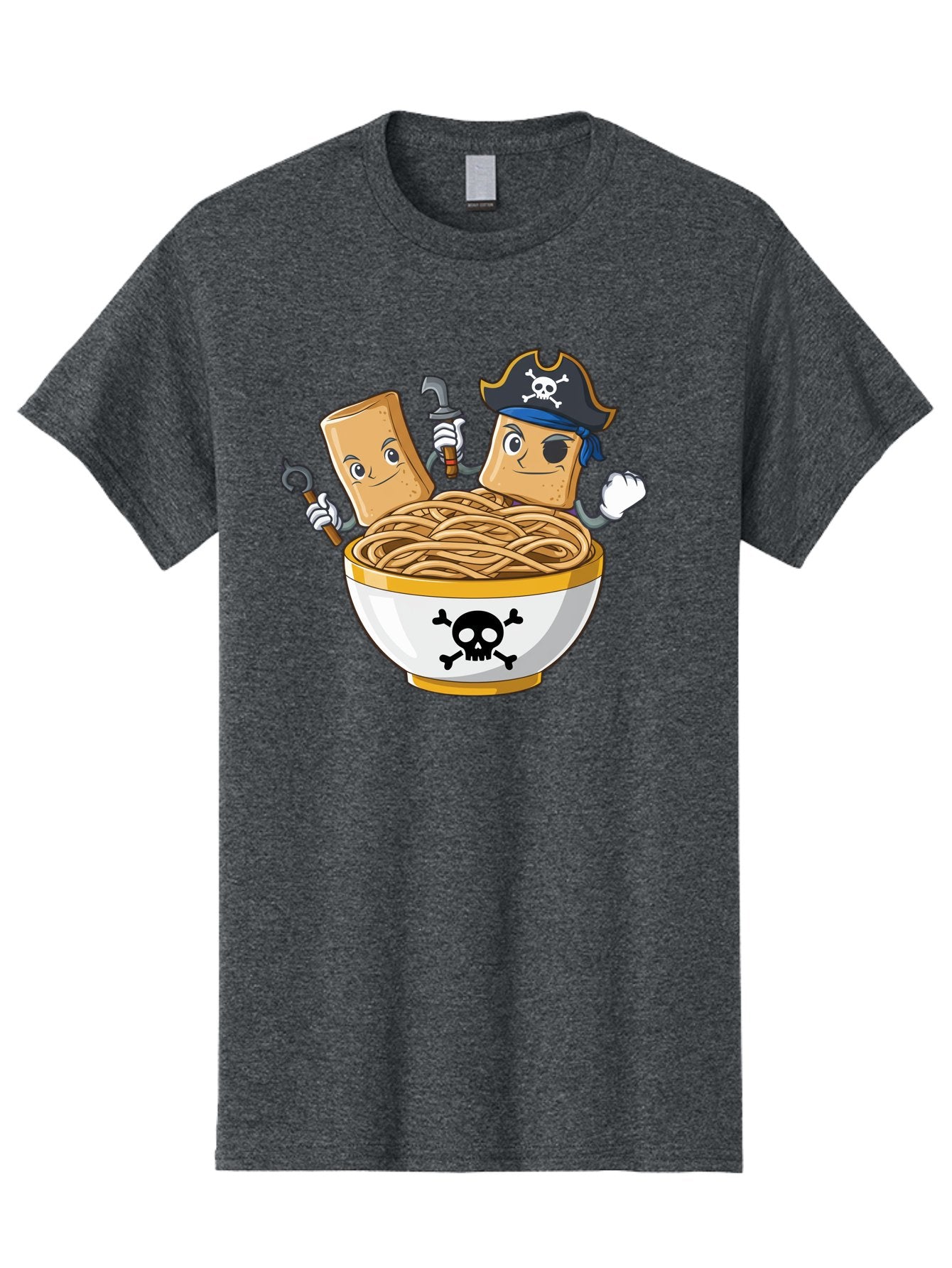 Crackers-In-A-Skull-Bowl Men'S Graphic Tee, 100% Cotton, Comfortable Casual Summer Wear, Machine Washable, Cartoon Crackers, Pirate-Themed, Noodles In Bowl, Skull And Crossbones, Playful Cartoon, Pirate Crackers, Animated Noodles, Baa412