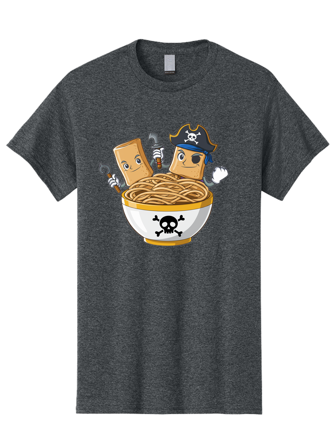Crackers-In-A-Skull-Bowl Men'S Graphic Tee, 100% Cotton, Comfortable Casual Summer Wear, Machine Washable, Cartoon Crackers, Pirate-Themed, Noodles In Bowl, Skull And Crossbones, Playful Cartoon, Pirate Crackers, Animated Noodles, Baa412 19