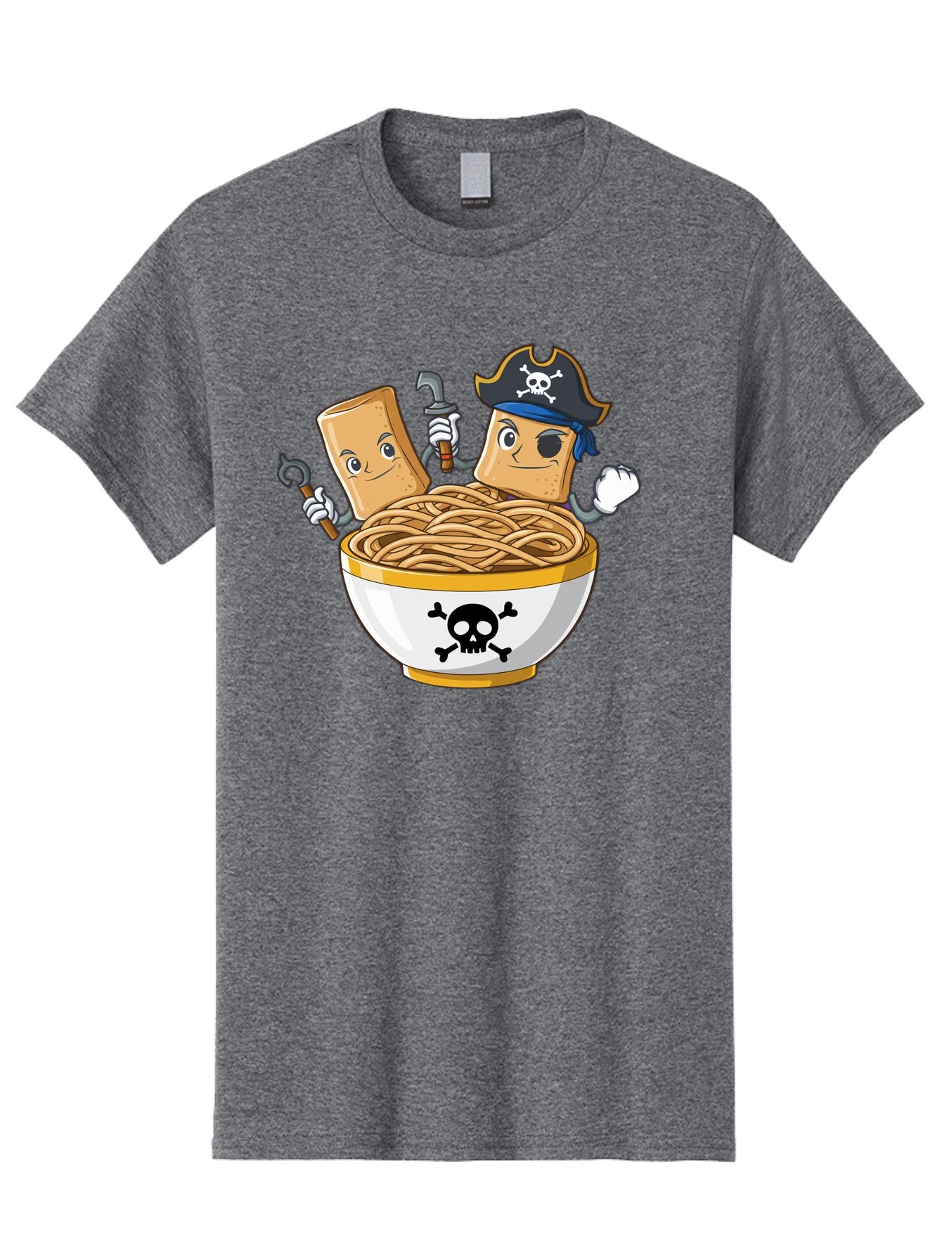 Crackers-In-A-Skull-Bowl Men'S Graphic Tee, 100% Cotton, Comfortable Casual Summer Wear, Machine Washable, Cartoon Crackers, Pirate-Themed, Noodles In Bowl, Skull And Crossbones, Playful Cartoon, Pirate Crackers, Animated Noodles, Baa412 9