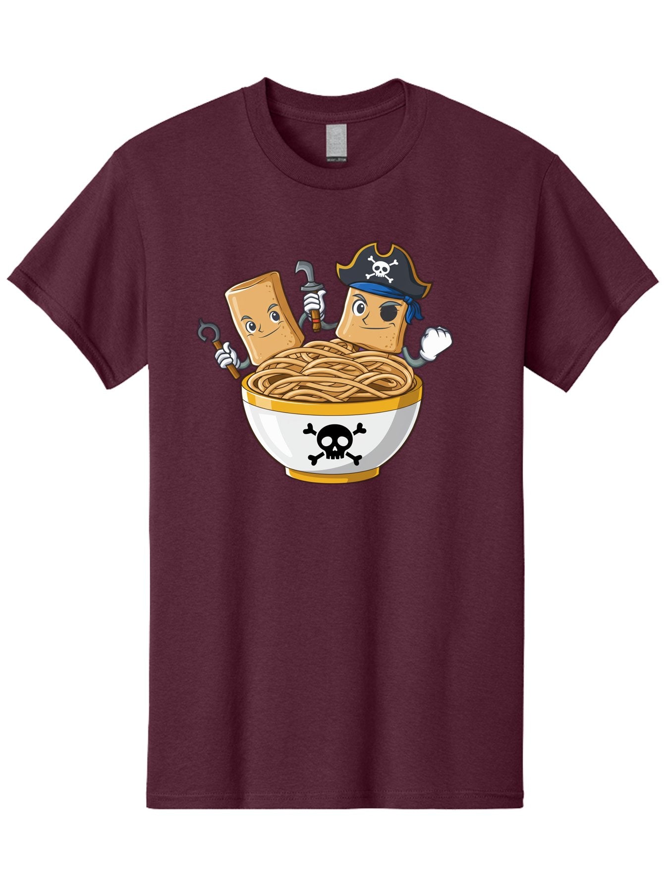 Crackers-In-A-Skull-Bowl Men'S Graphic Tee, 100% Cotton, Comfortable Casual Summer Wear, Machine Washable, Cartoon Crackers, Pirate-Themed, Noodles In Bowl, Skull And Crossbones, Playful Cartoon, Pirate Crackers, Animated Noodles, Baa412 8