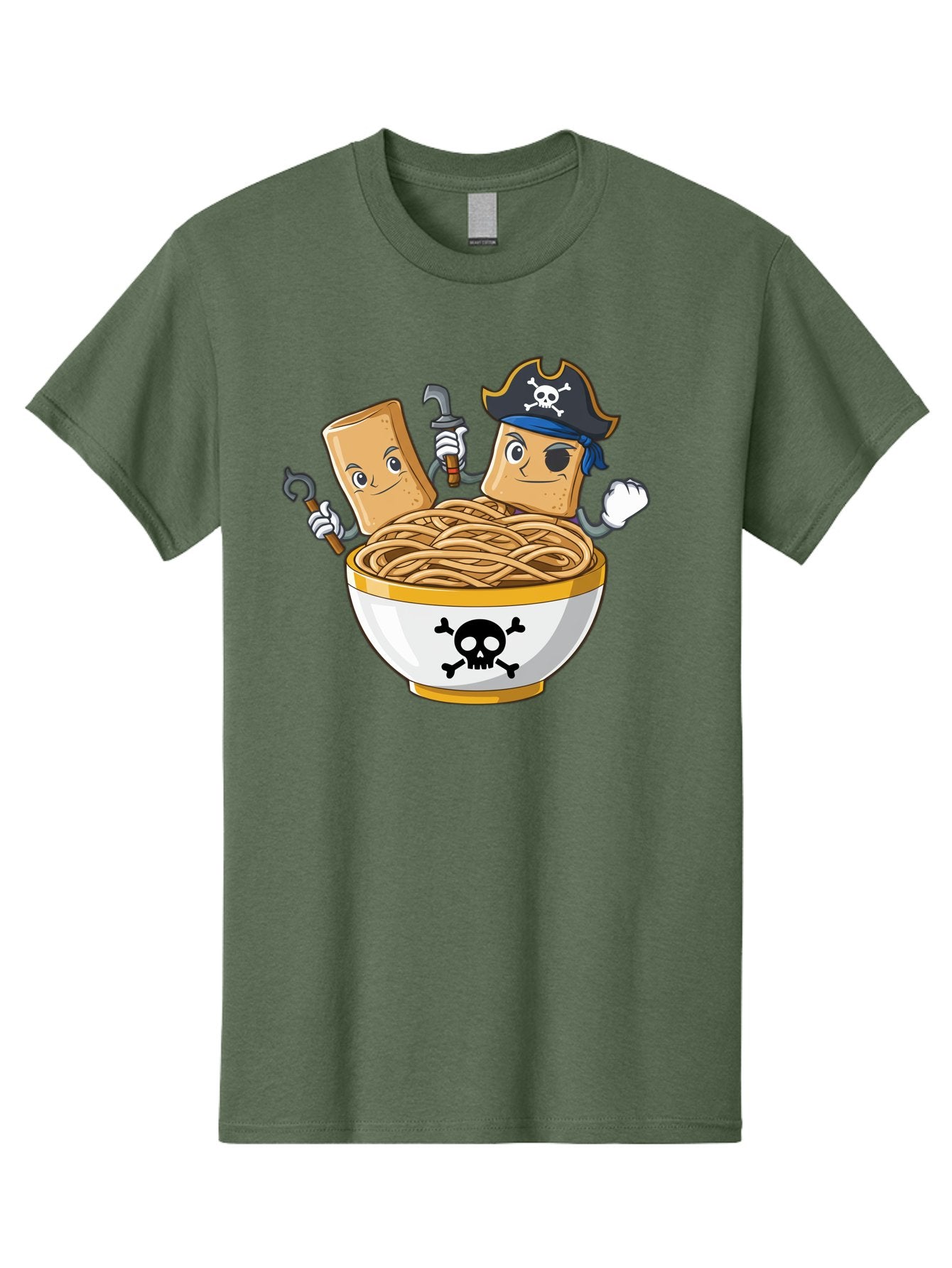 Crackers-In-A-Skull-Bowl Men'S Graphic Tee, 100% Cotton, Comfortable Casual Summer Wear, Machine Washable, Cartoon Crackers, Pirate-Themed, Noodles In Bowl, Skull And Crossbones, Playful Cartoon, Pirate Crackers, Animated Noodles, Baa412 4