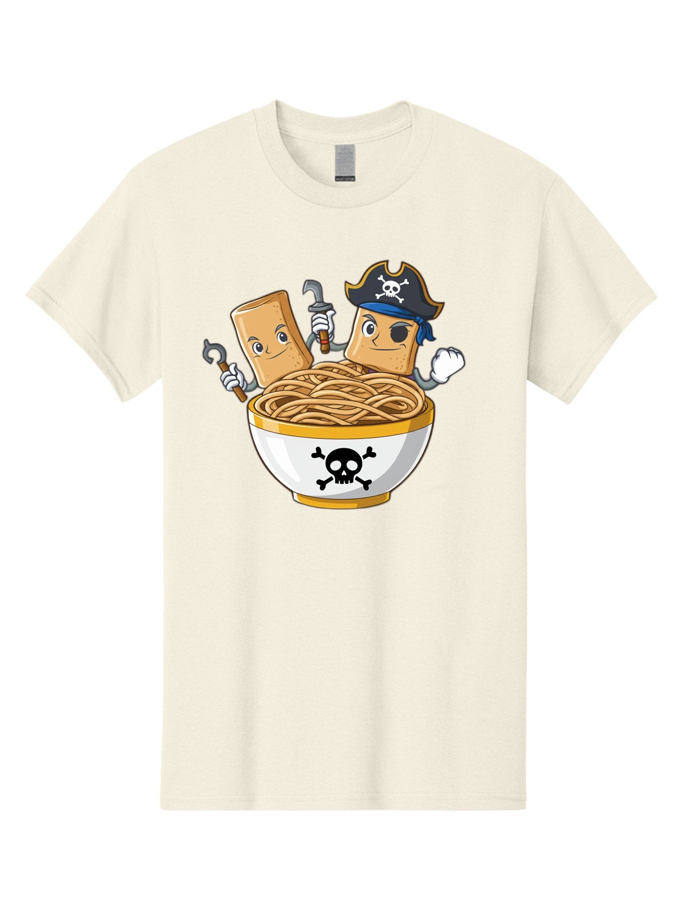 Crackers-In-A-Skull-Bowl Men'S Graphic Tee, 100% Cotton, Comfortable Casual Summer Wear, Machine Washable, Cartoon Crackers, Pirate-Themed, Noodles In Bowl, Skull And Crossbones, Playful Cartoon, Pirate Crackers, Animated Noodles, Baa412 7