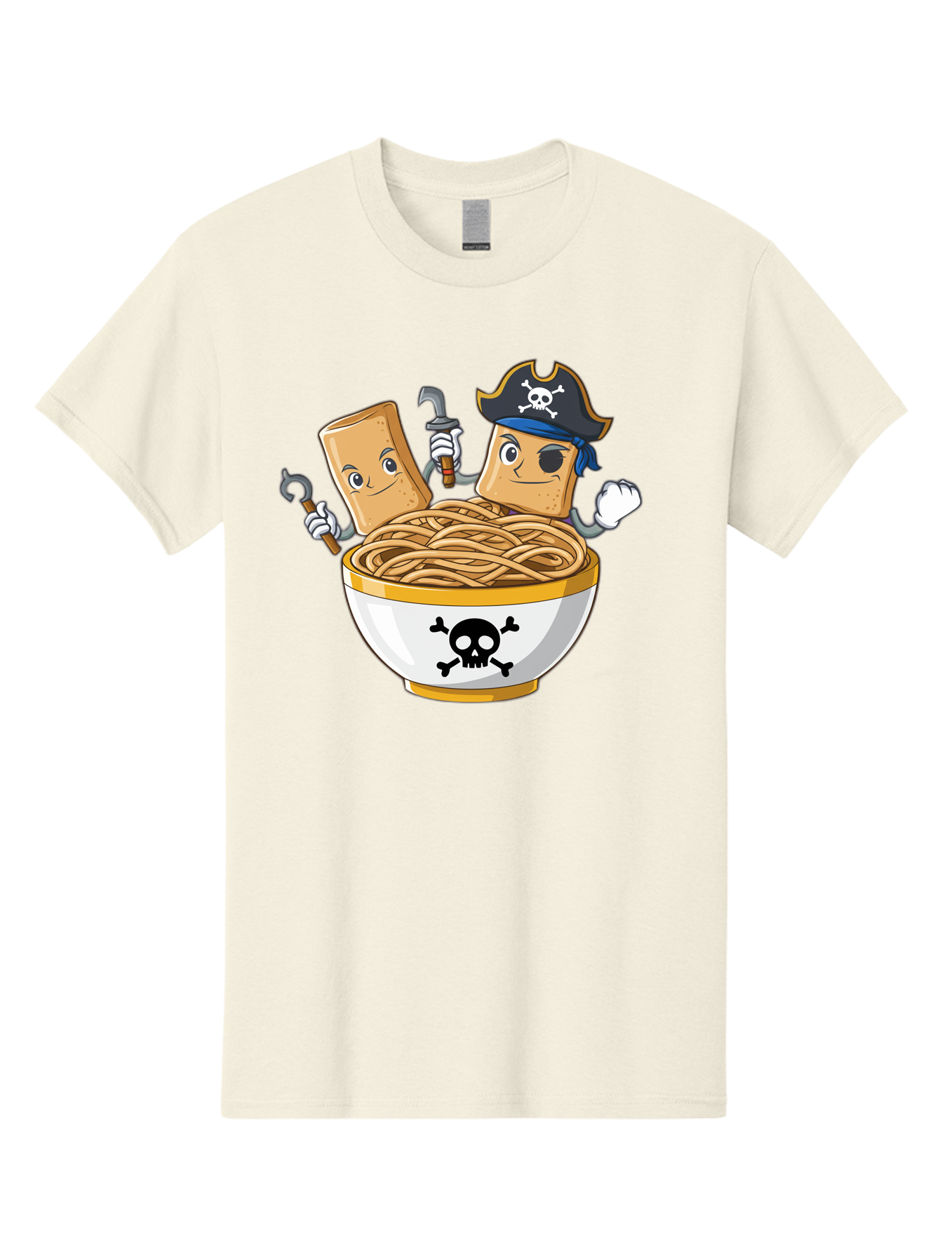 Crackers-In-A-Skull-Bowl Men'S Graphic Tee, 100% Cotton, Comfortable Casual Summer Wear, Machine Washable, Cartoon Crackers, Pirate-Themed, Noodles In Bowl, Skull And Crossbones, Playful Cartoon, Pirate Crackers, Animated Noodles, Baa412 25