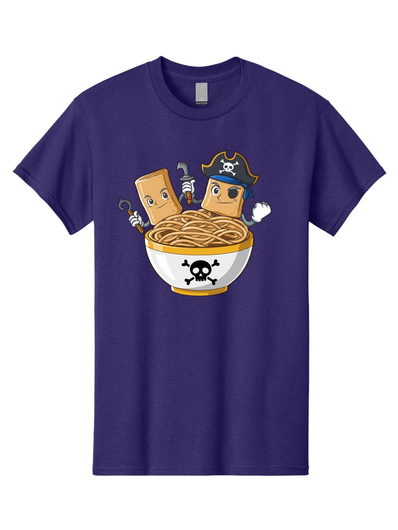 Crackers-In-A-Skull-Bowl Men'S Graphic Tee, 100% Cotton, Comfortable Casual Summer Wear, Machine Washable, Cartoon Crackers, Pirate-Themed, Noodles In Bowl, Skull And Crossbones, Playful Cartoon, Pirate Crackers, Animated Noodles, Baa412