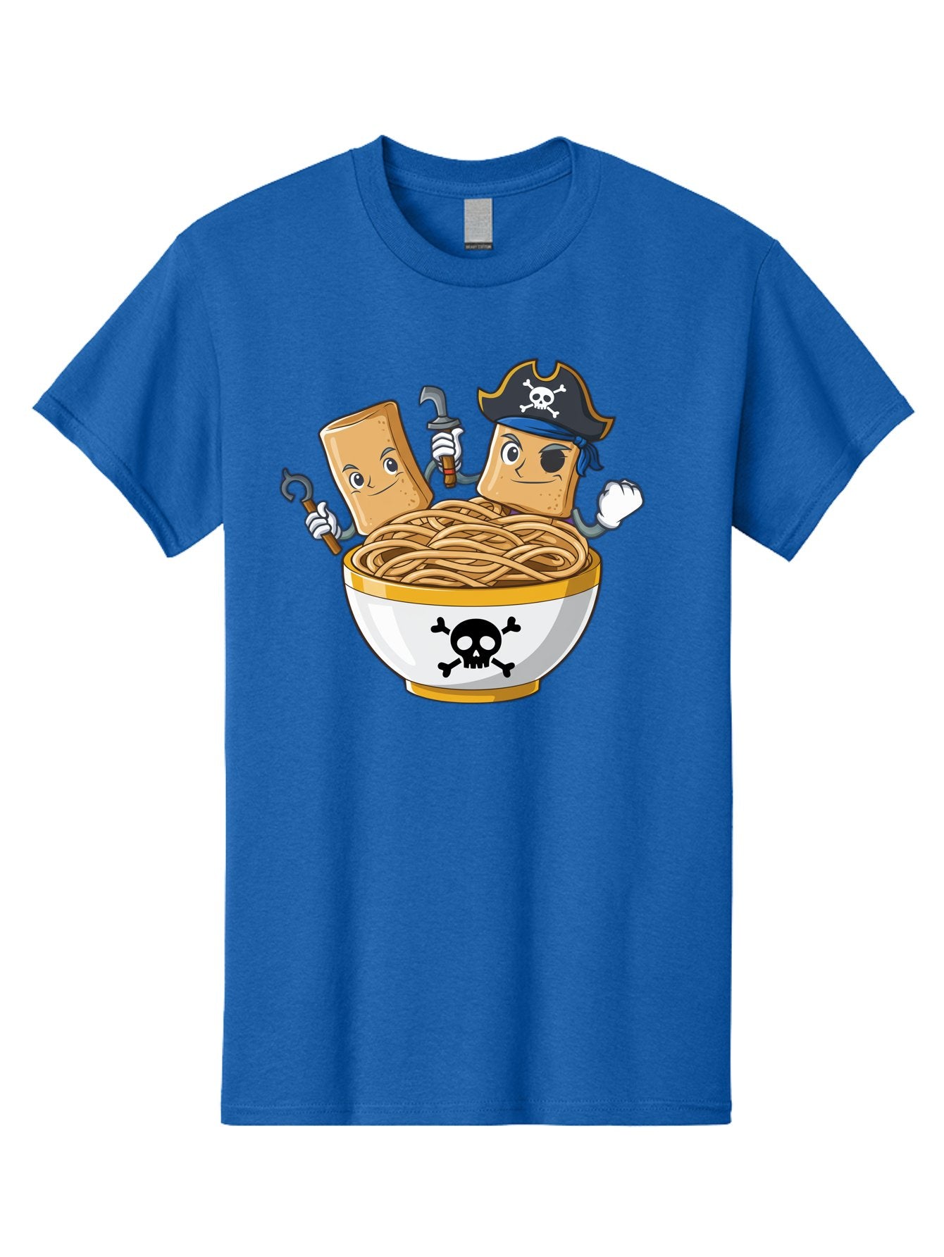 Crackers-In-A-Skull-Bowl Men'S Graphic Tee, 100% Cotton, Comfortable Casual Summer Wear, Machine Washable, Cartoon Crackers, Pirate-Themed, Noodles In Bowl, Skull And Crossbones, Playful Cartoon, Pirate Crackers, Animated Noodles, Baa412 5
