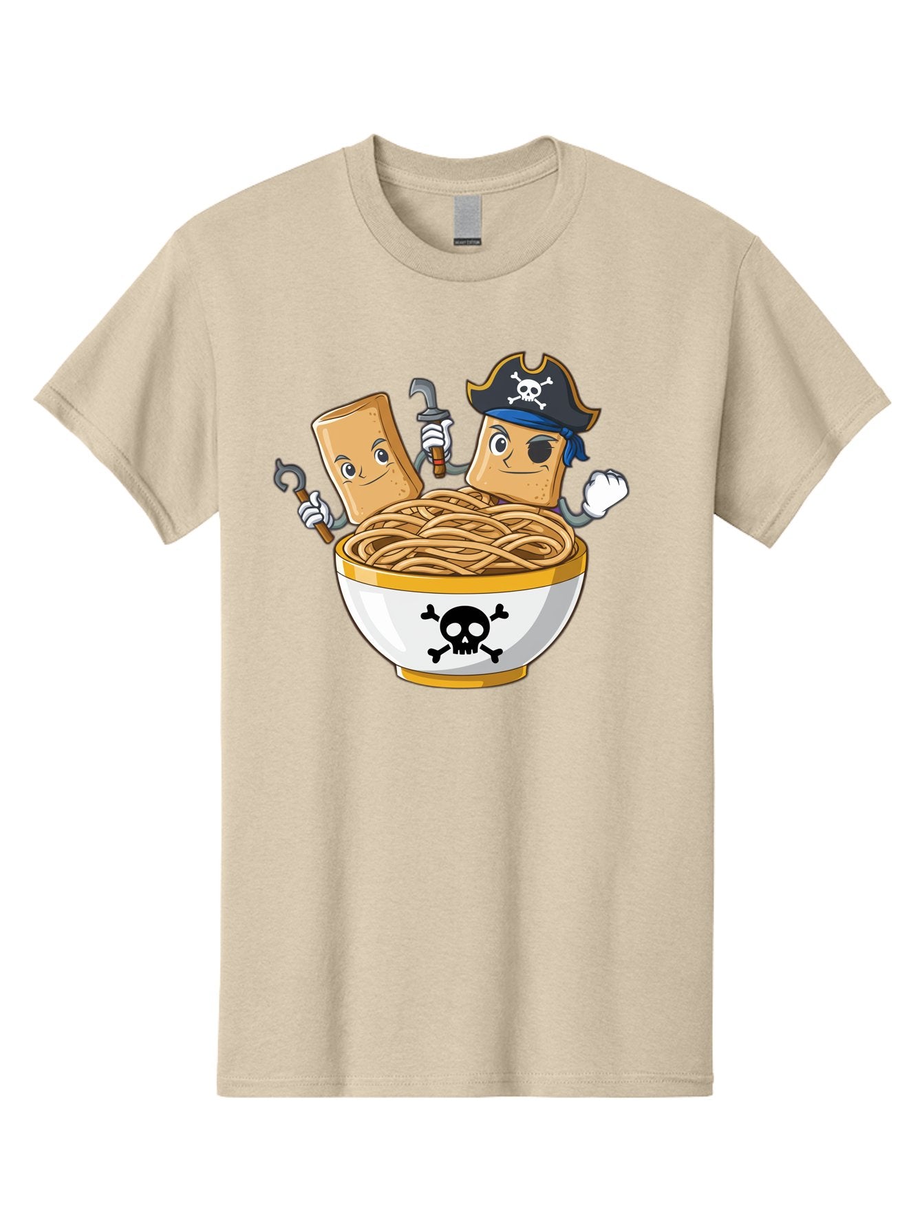 Crackers-In-A-Skull-Bowl Men'S Graphic Tee, 100% Cotton, Comfortable Casual Summer Wear, Machine Washable, Cartoon Crackers, Pirate-Themed, Noodles In Bowl, Skull And Crossbones, Playful Cartoon, Pirate Crackers, Animated Noodles, Baa412 10
