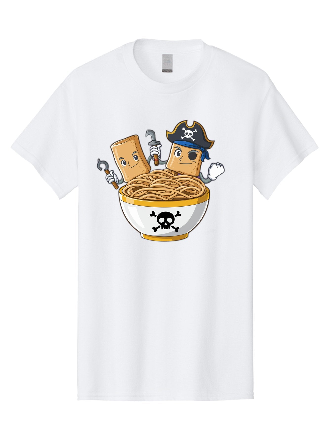 Crackers-In-A-Skull-Bowl Men'S Graphic Tee, 100% Cotton, Comfortable Casual Summer Wear, Machine Washable, Cartoon Crackers, Pirate-Themed, Noodles In Bowl, Skull And Crossbones, Playful Cartoon, Pirate Crackers, Animated Noodles, Baa412 12