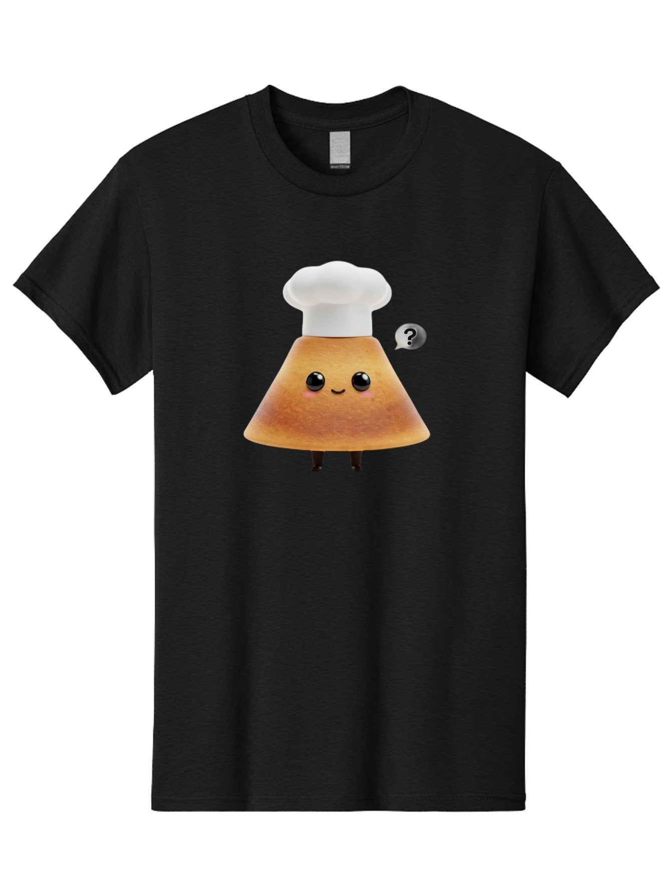 Crepe-Character Men'S Graphic Tee, 100% Cotton, Comfortable Casual Summer Wear, Machine Washable, Cartoon Beignet, Chef Hat, Adorable Character, Questioning Expression, Culinary Delight, Sweet Treat, Funny Illustration, Black Eyes, Baa413 12