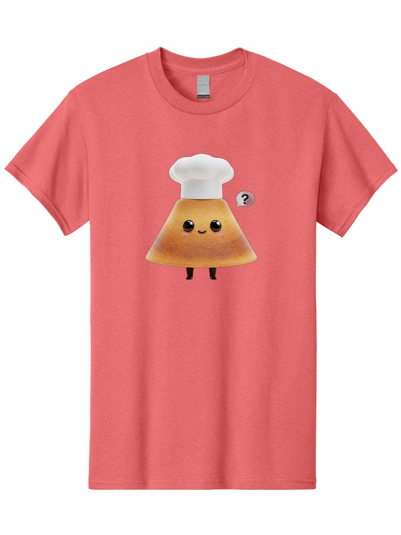 Crepe-Character Men'S Graphic Tee, 100% Cotton, Comfortable Casual Summer Wear, Machine Washable, Cartoon Beignet, Chef Hat, Adorable Character, Questioning Expression, Culinary Delight, Sweet Treat, Funny Illustration, Black Eyes, Baa413 4