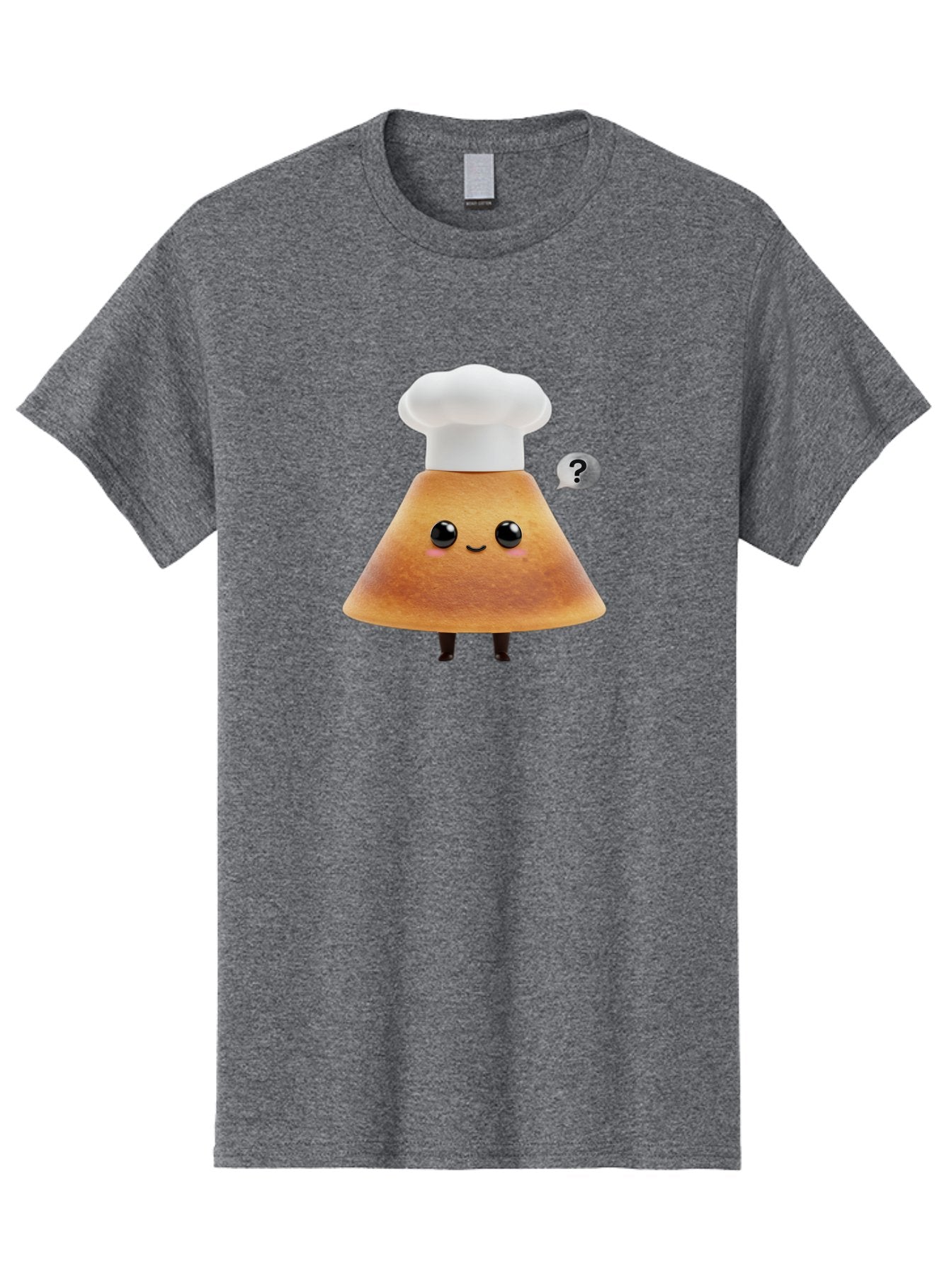 Crepe-Character Men'S Graphic Tee, 100% Cotton, Comfortable Casual Summer Wear, Machine Washable, Cartoon Beignet, Chef Hat, Adorable Character, Questioning Expression, Culinary Delight, Sweet Treat, Funny Illustration, Black Eyes, Baa413 3