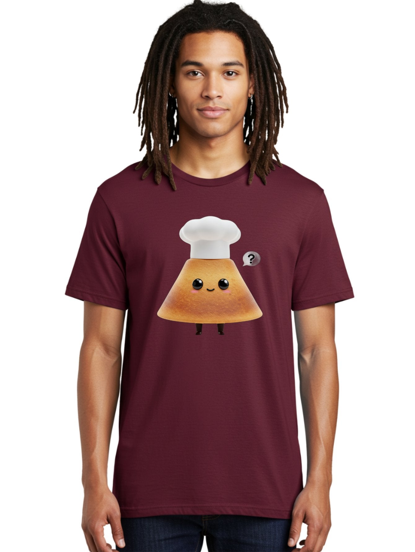 Crepe-Character Men'S Graphic Tee, 100% Cotton, Comfortable Casual Summer Wear, Machine Washable, Cartoon Beignet, Chef Hat, Adorable Character, Questioning Expression, Culinary Delight, Sweet Treat, Funny Illustration, Black Eyes, Baa413 19