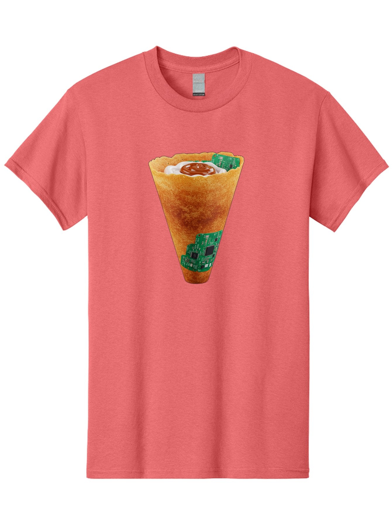Crepe-Cone-With-Circuit-Board Men'S Graphic Tee, 100% Cotton, Comfortable Casual Summer Wear, Machine Washable, Crepe Cone, Circuit Board Design, Tech-Inspired Dessert, Sweet And Savory Mix, Innovative Food, Futuristic Cuisine, Dessert Art, Baa414 5