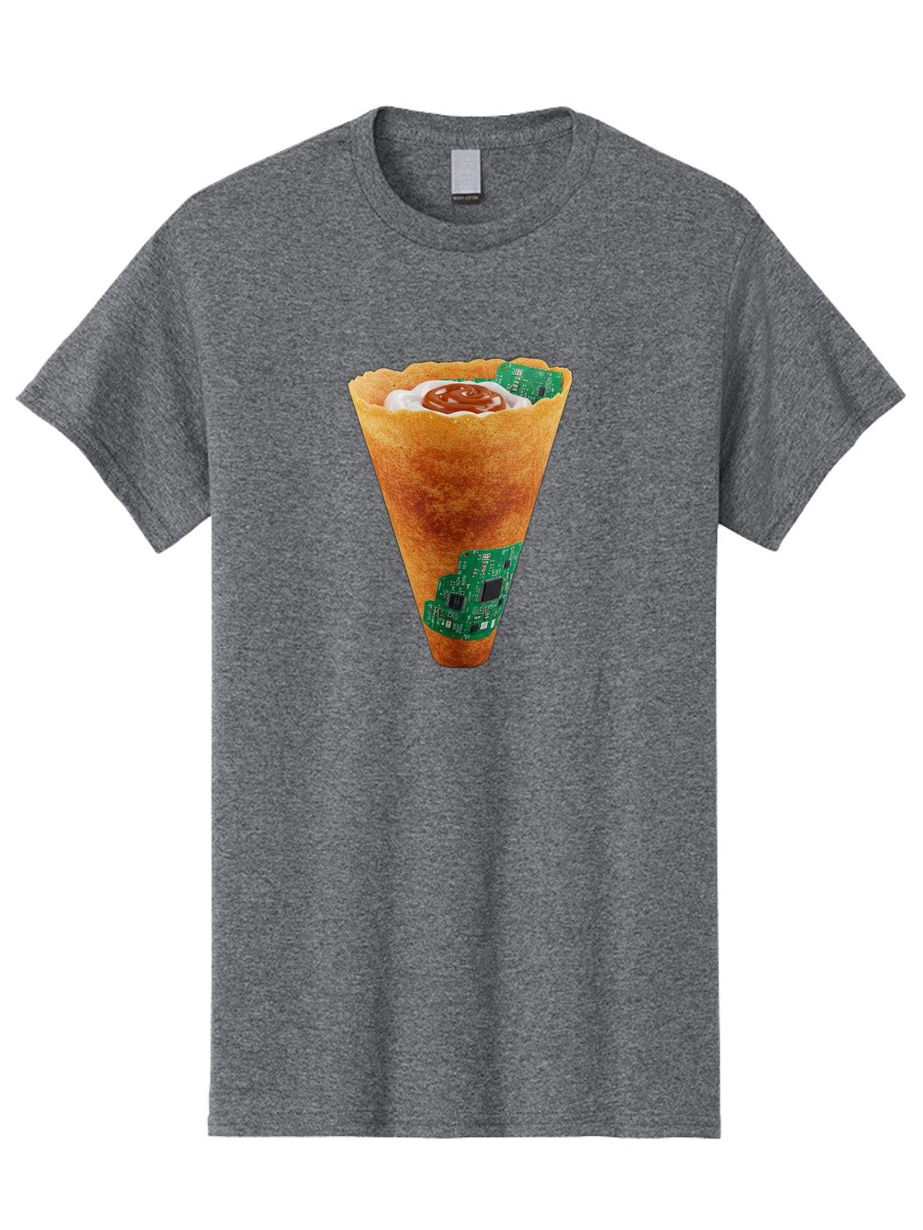 Crepe-Cone-With-Circuit-Board Men'S Graphic Tee, 100% Cotton, Comfortable Casual Summer Wear, Machine Washable, Crepe Cone, Circuit Board Design, Tech-Inspired Dessert, Sweet And Savory Mix, Innovative Food, Futuristic Cuisine, Dessert Art, Baa414 8