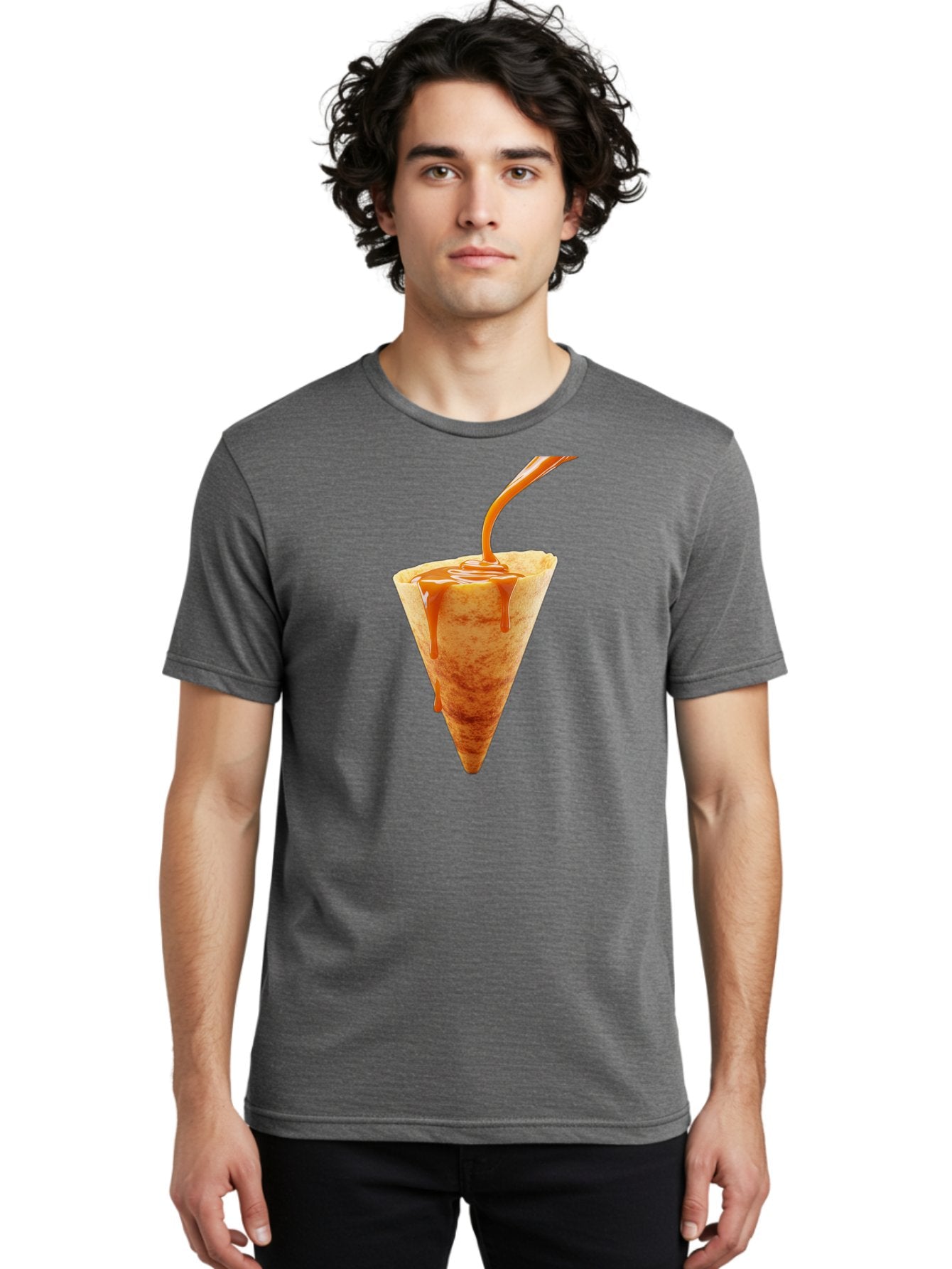 Crepe-With-Caramel-Sauce Men'S Graphic Tee, 100% Cotton, Comfortable Casual Summer Wear, Machine Washable, Caramel Sauce, Crepe, Sweet Treat, Dessert, Creamy Topping, Indulgent, French Cuisine, Caramel Drizzle, Pastry Baa415 24