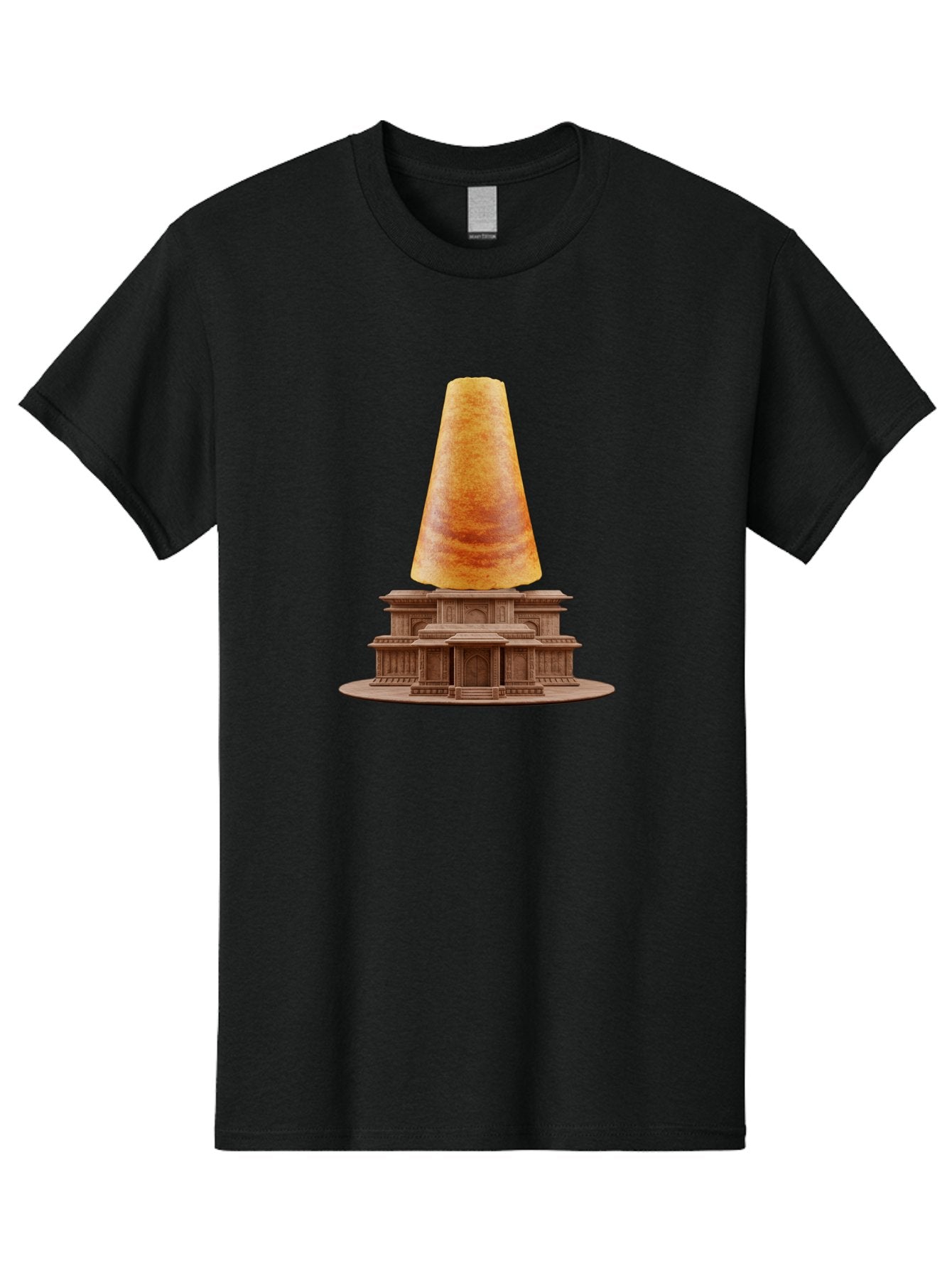 Croissant-On-Monument Men'S Graphic Tee, 100% Cotton, Comfortable Casual Summer Wear, Machine Washable, Tortilla On Building, Food Art, Creative Sculpture, Humorous Display, Unusual Architecture, Quirky Design, Funny Meme, Satirical Art Baa418 5