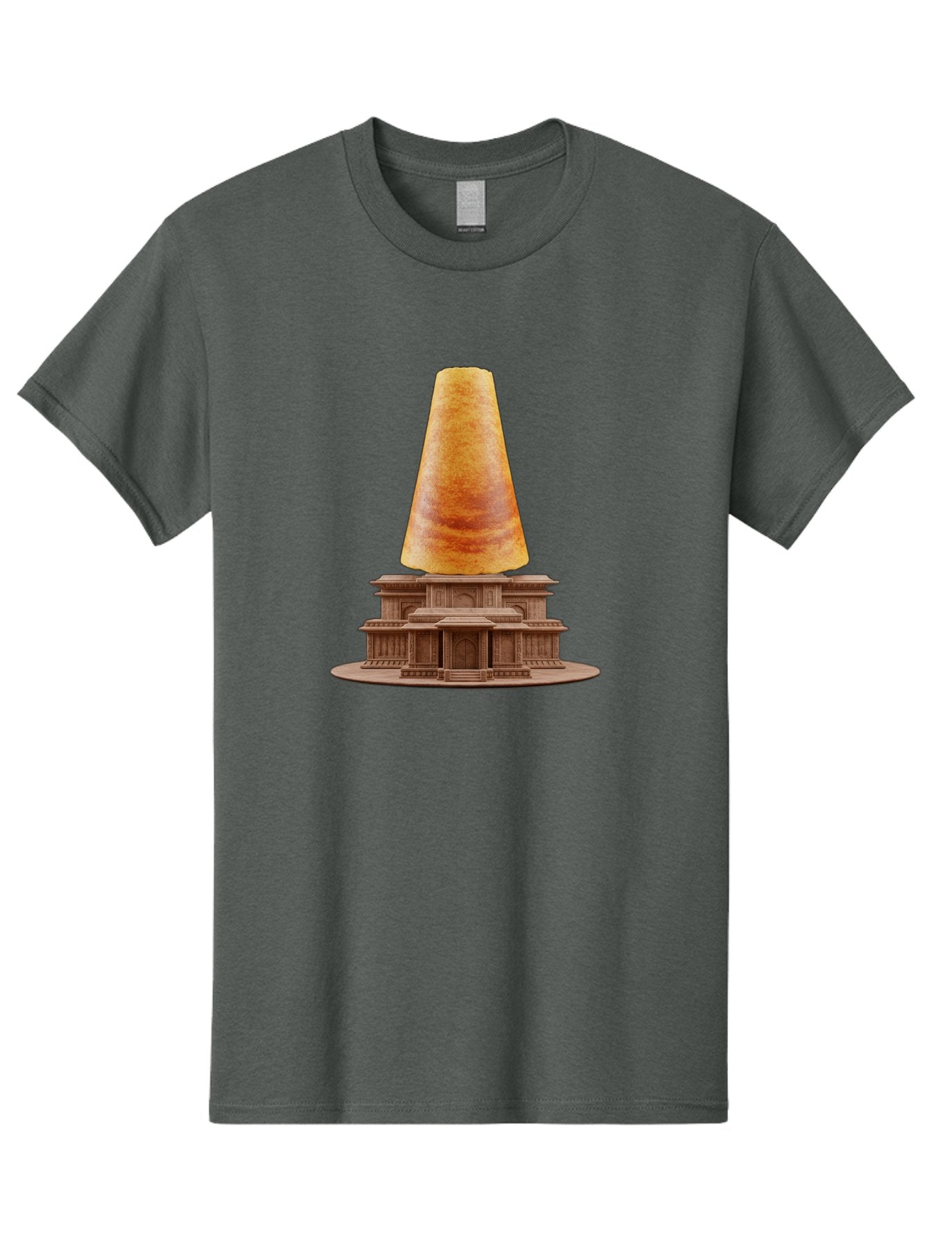 Croissant-On-Monument Men'S Graphic Tee, 100% Cotton, Comfortable Casual Summer Wear, Machine Washable, Tortilla On Building, Food Art, Creative Sculpture, Humorous Display, Unusual Architecture, Quirky Design, Funny Meme, Satirical Art Baa418