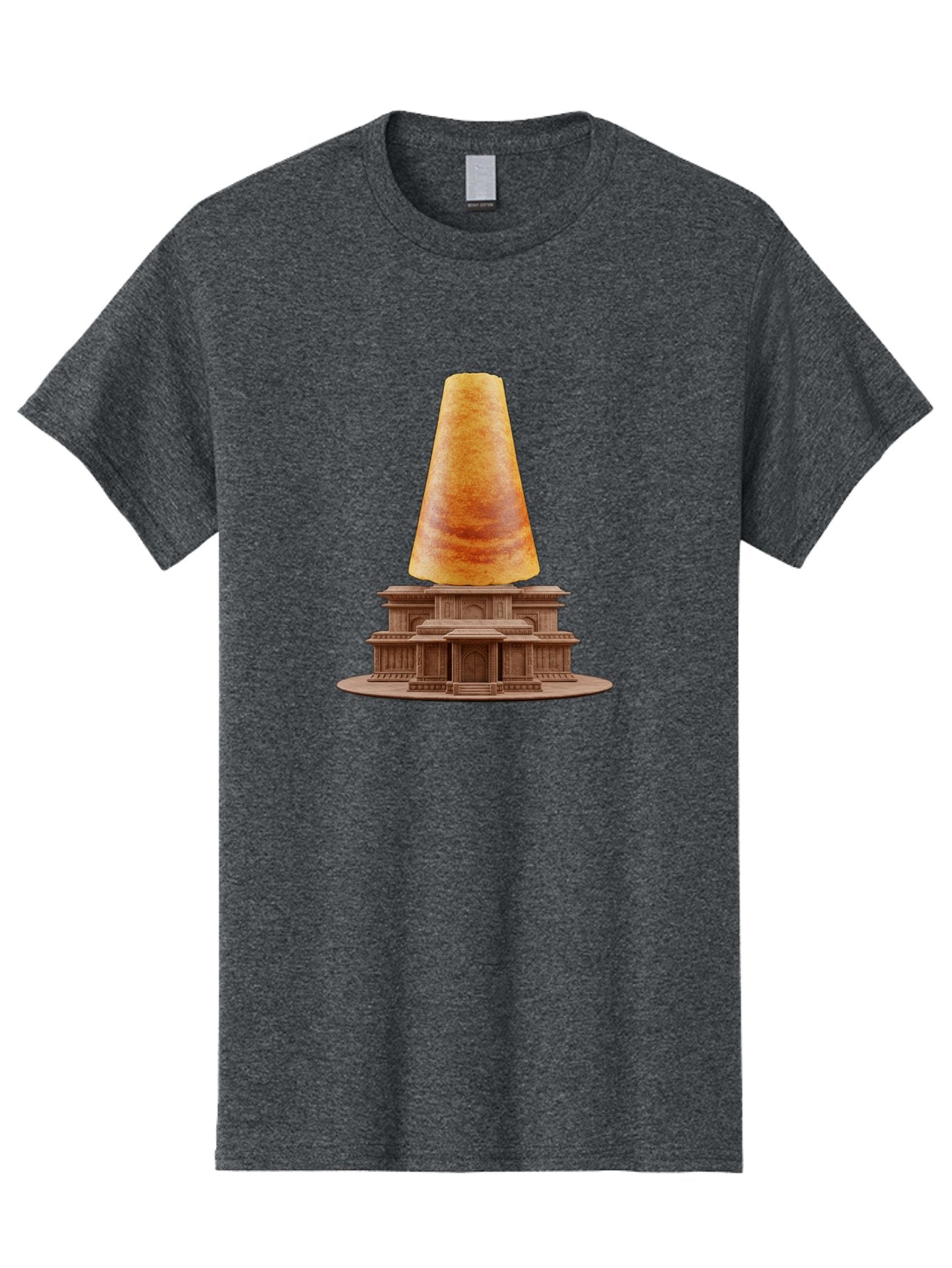 Croissant-On-Monument Men'S Graphic Tee, 100% Cotton, Comfortable Casual Summer Wear, Machine Washable, Tortilla On Building, Food Art, Creative Sculpture, Humorous Display, Unusual Architecture, Quirky Design, Funny Meme, Satirical Art Baa418 7