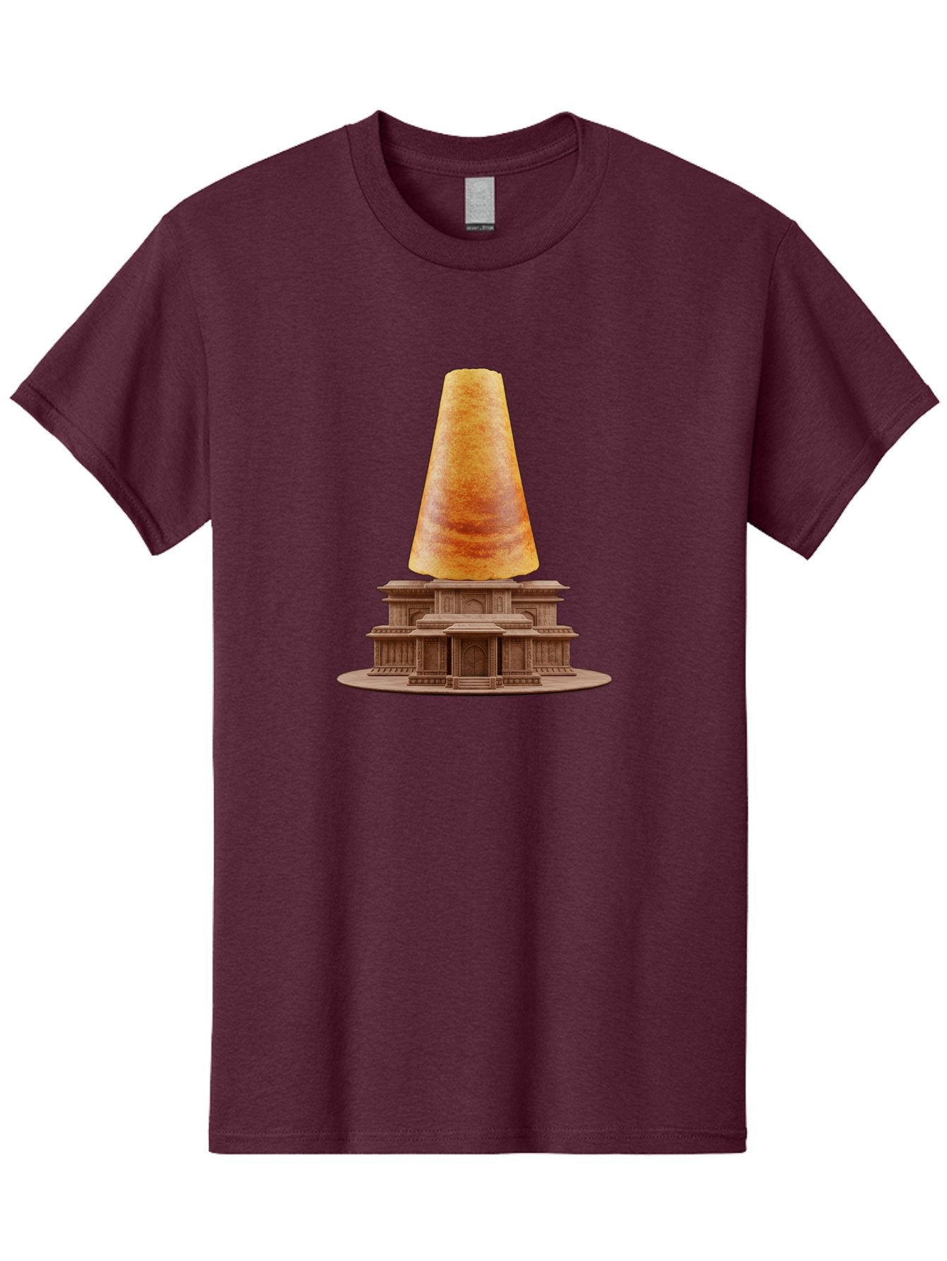 Croissant-On-Monument Men'S Graphic Tee, 100% Cotton, Comfortable Casual Summer Wear, Machine Washable, Tortilla On Building, Food Art, Creative Sculpture, Humorous Display, Unusual Architecture, Quirky Design, Funny Meme, Satirical Art Baa418