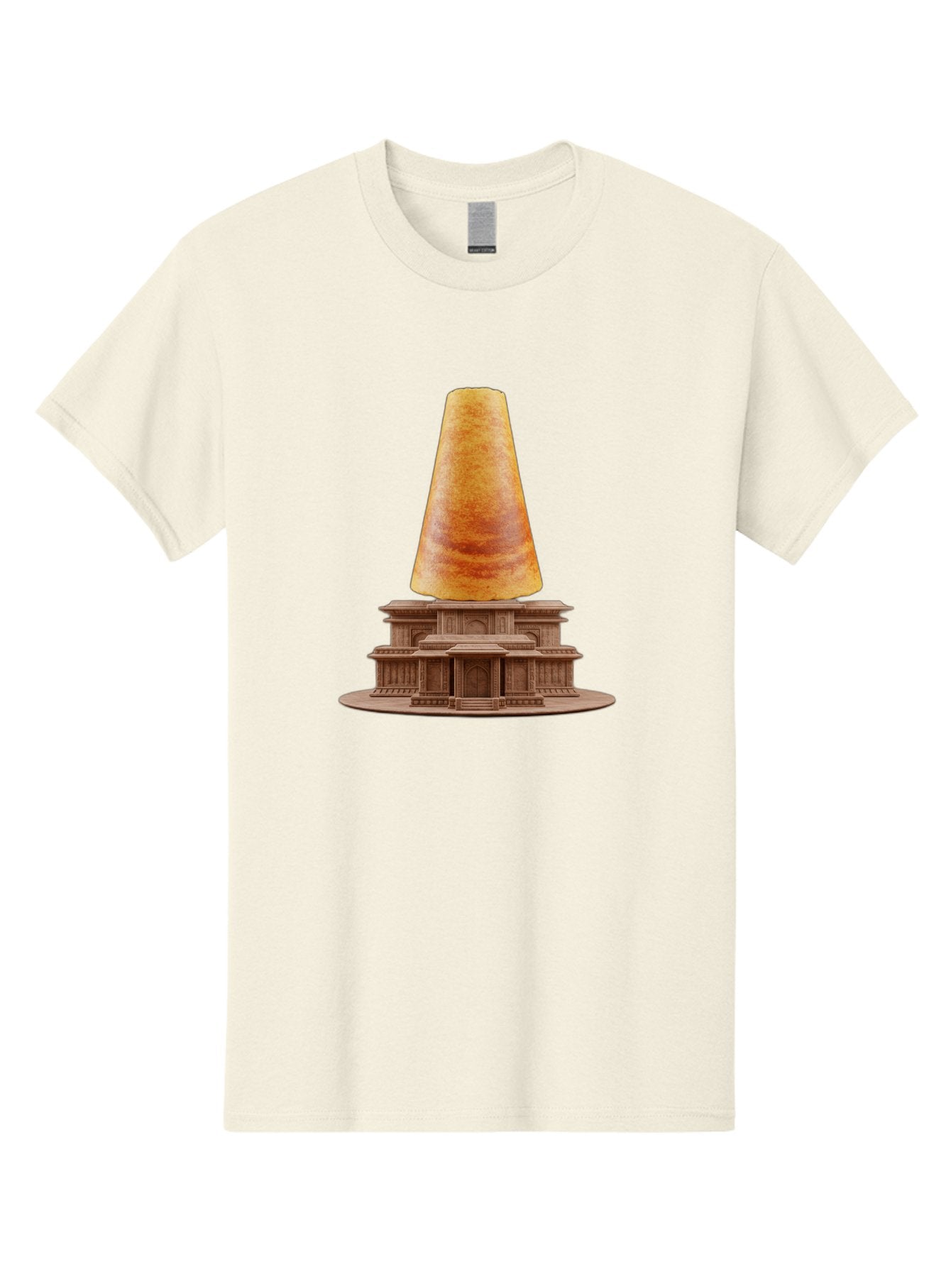 Croissant-On-Monument Men'S Graphic Tee, 100% Cotton, Comfortable Casual Summer Wear, Machine Washable, Tortilla On Building, Food Art, Creative Sculpture, Humorous Display, Unusual Architecture, Quirky Design, Funny Meme, Satirical Art Baa418 3