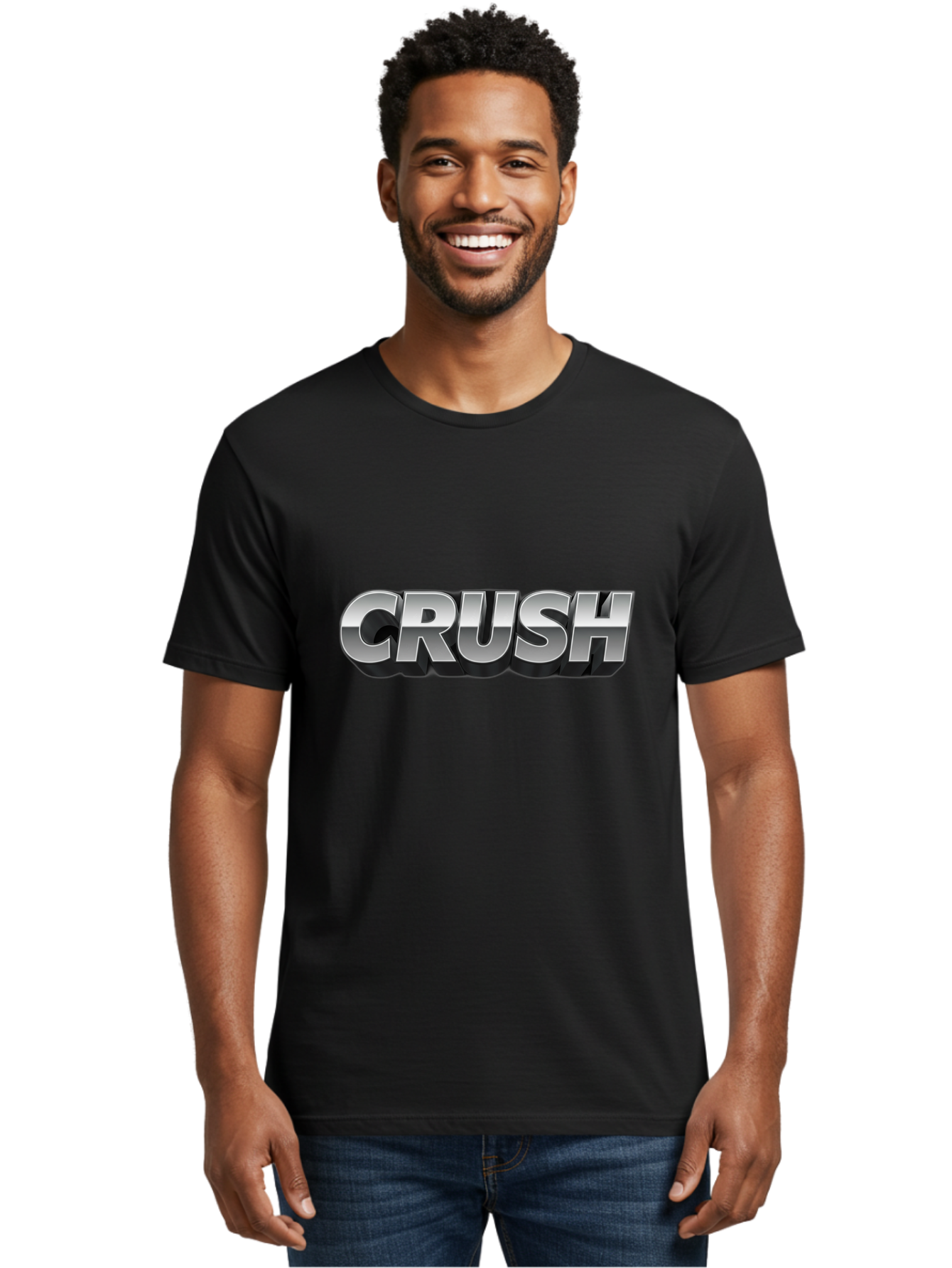 Crush Men'S Graphic Tee, 100% Cotton, Comfortable Casual Summer Wear, Machine Washable, Silver Metallic Text, Bold Font, Motivational Quote, Confident Message, Strong Typography, 3D Effect, Chrome Finish Baa420 24