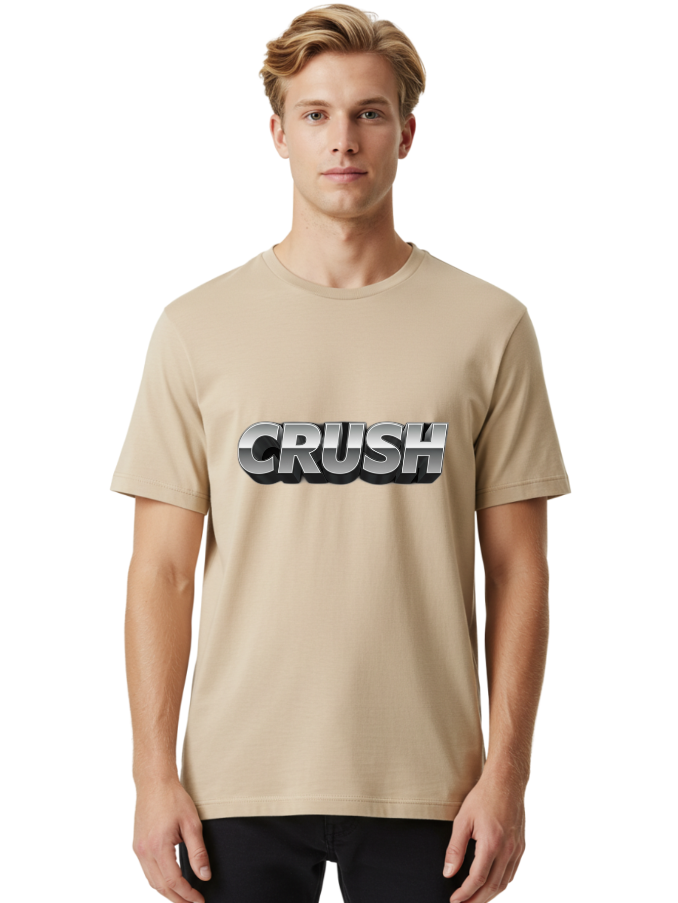 Crush Men'S Graphic Tee, 100% Cotton, Comfortable Casual Summer Wear, Machine Washable, Silver Metallic Text, Bold Font, Motivational Quote, Confident Message, Strong Typography, 3D Effect, Chrome Finish Baa420 16