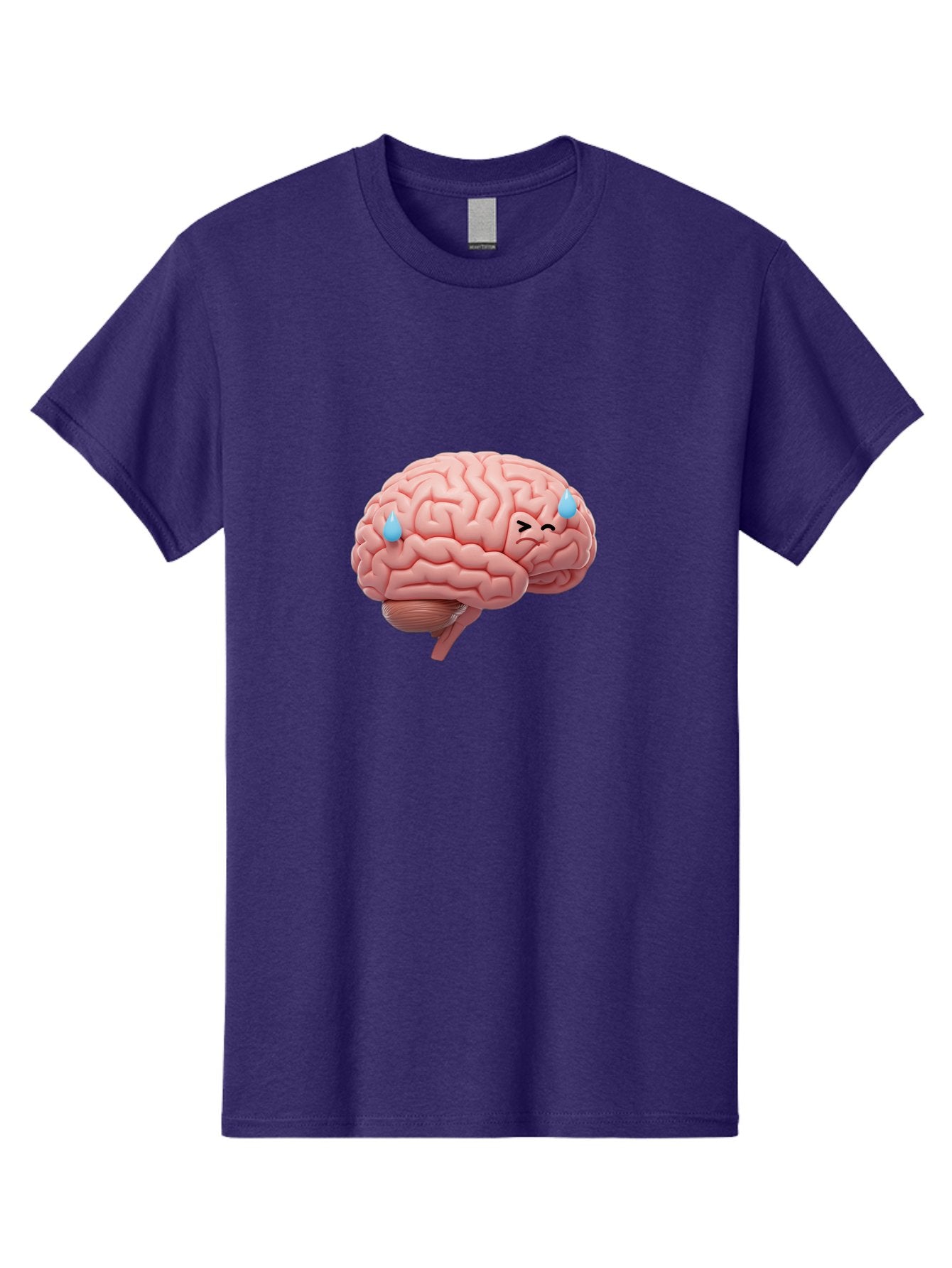 Crying-Brain Men'S Graphic Tee, 100% Cotton, Comfortable Casual Summer Wear, Machine Washable, Human Brain, Sad Face, Blue Tears, Brain Exhaustion, Mental Fatigue, Emotional Stress, Crying Brain, Anxiety, Stress Response Baa421 12