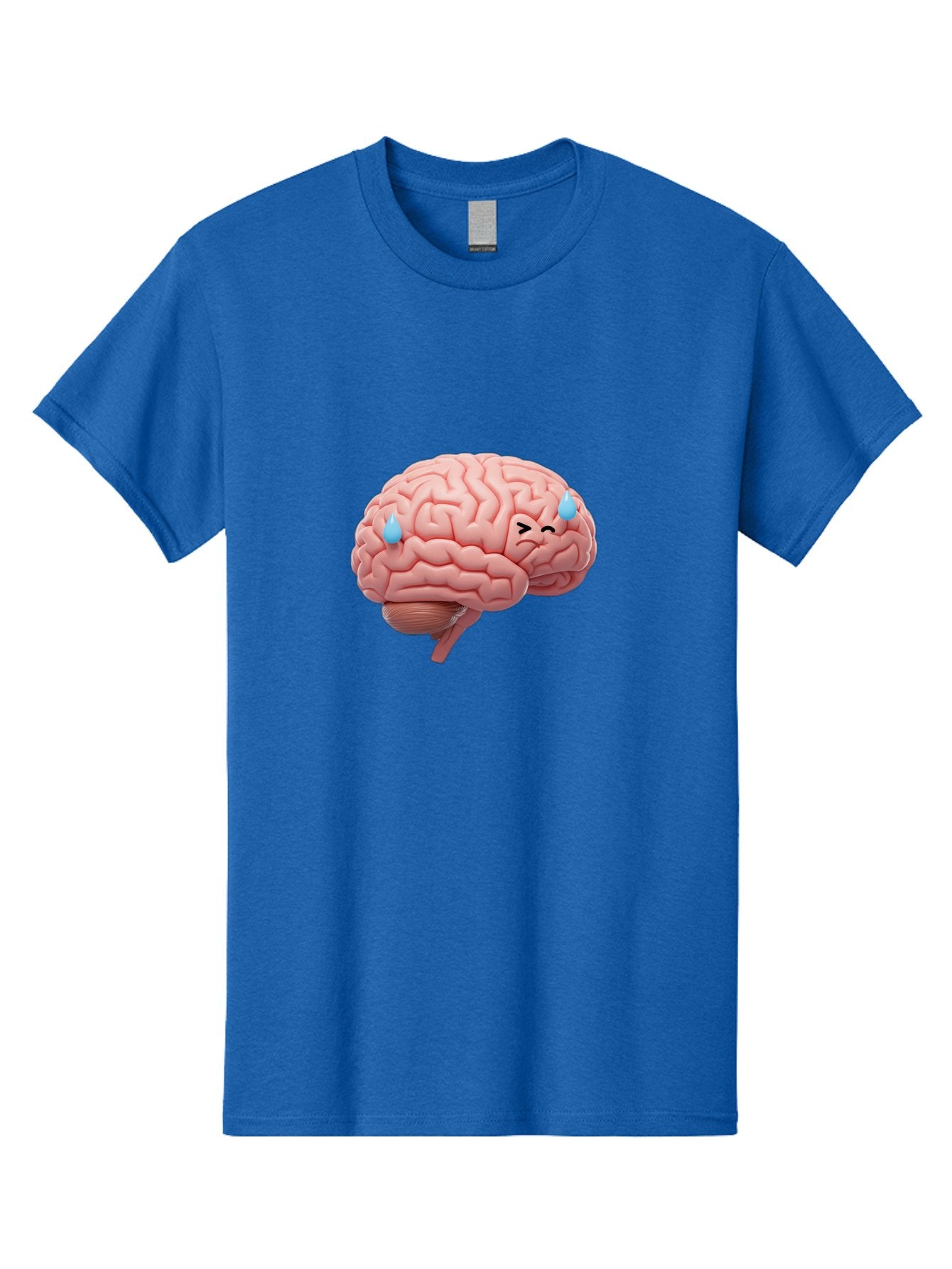Crying-Brain Men'S Graphic Tee, 100% Cotton, Comfortable Casual Summer Wear, Machine Washable, Human Brain, Sad Face, Blue Tears, Brain Exhaustion, Mental Fatigue, Emotional Stress, Crying Brain, Anxiety, Stress Response Baa421 5