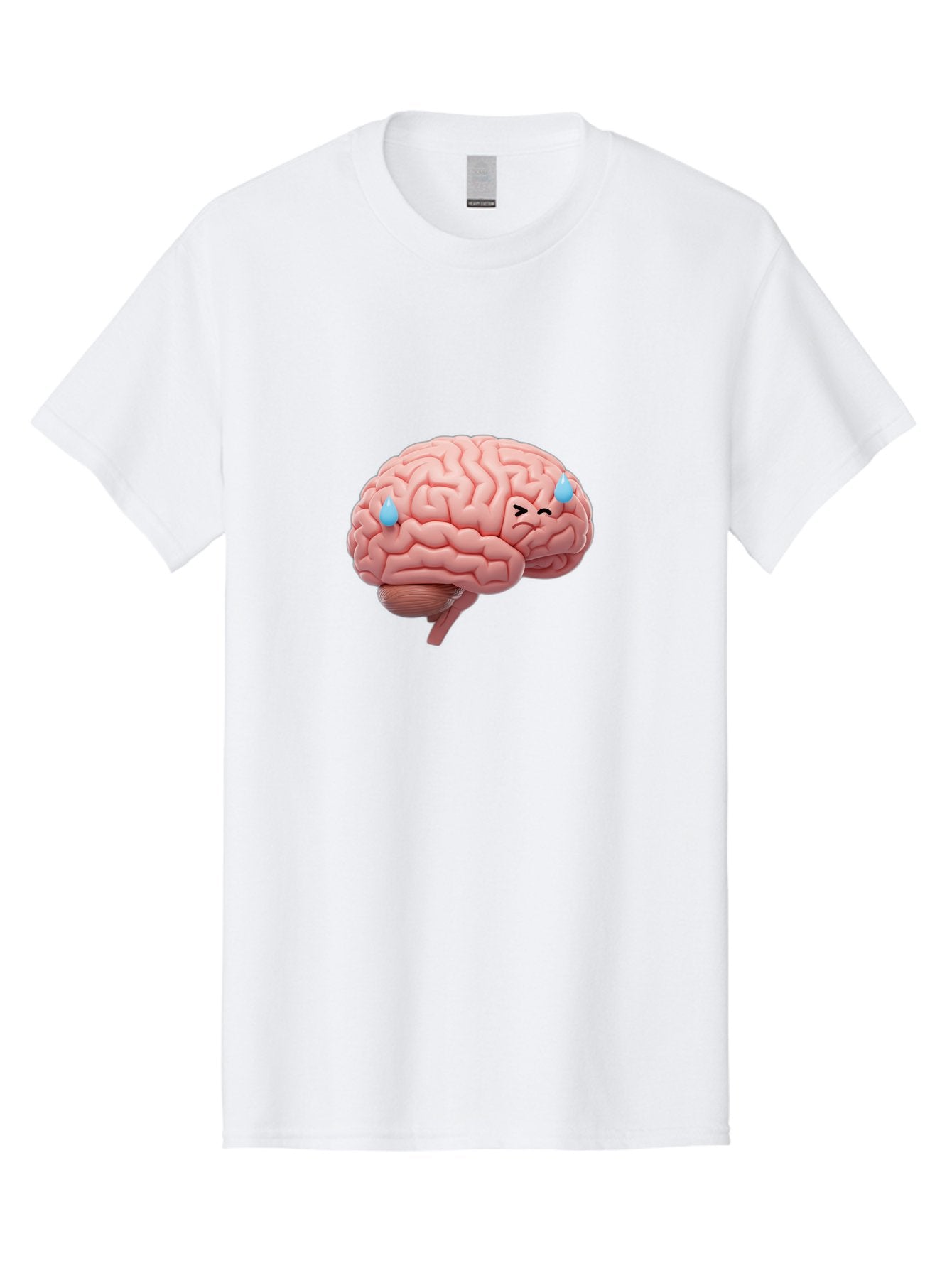 Crying-Brain Men'S Graphic Tee, 100% Cotton, Comfortable Casual Summer Wear, Machine Washable, Human Brain, Sad Face, Blue Tears, Brain Exhaustion, Mental Fatigue, Emotional Stress, Crying Brain, Anxiety, Stress Response Baa421