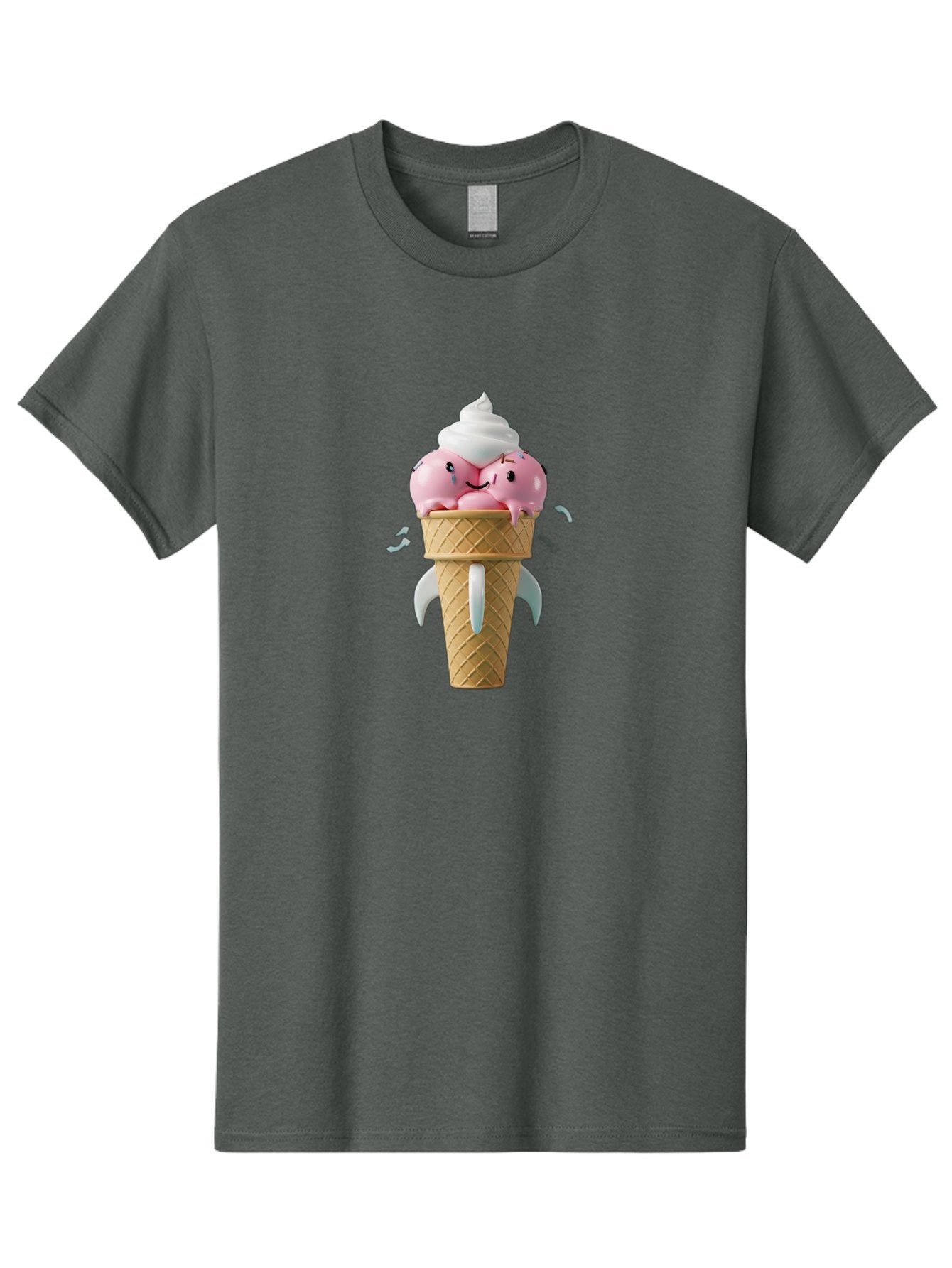 Crying-Ice-Cream Men'S Graphic Tee, 100% Cotton, Comfortable Casual Summer Wear, Machine Washable, Ice Cream Cone, Pink Ice Cream, Walrus Face, Cartoon Character, Fun Design, Sweet Treat, Whimsical Illustration, Playful Art, Ice Cream Lover, Baa422